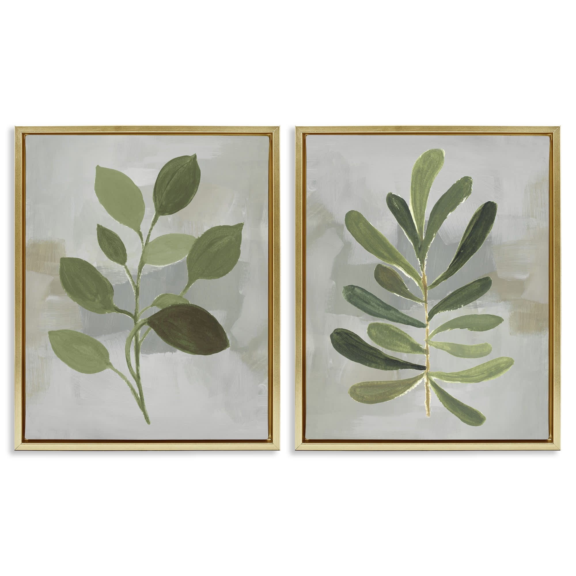 Stupell Industries B2-813-FFG-2PC-16X20 Green Leaf Branches on Grey 2 Piece Gold Framed Floater Canvas Set By Lanie Loreth 17 x 21