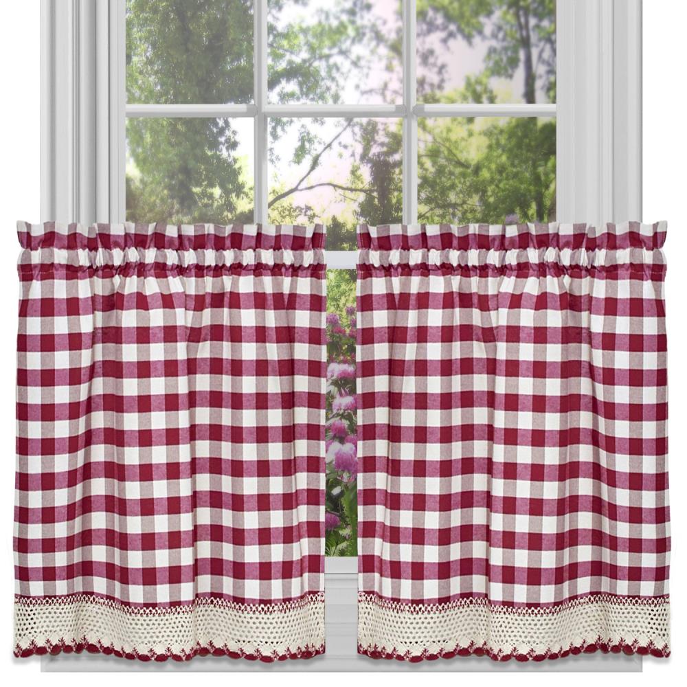 Achim BCTR36BU12 Buffalo Check 36-Inches Burgundy Polyester Rod pocket Tier curtain