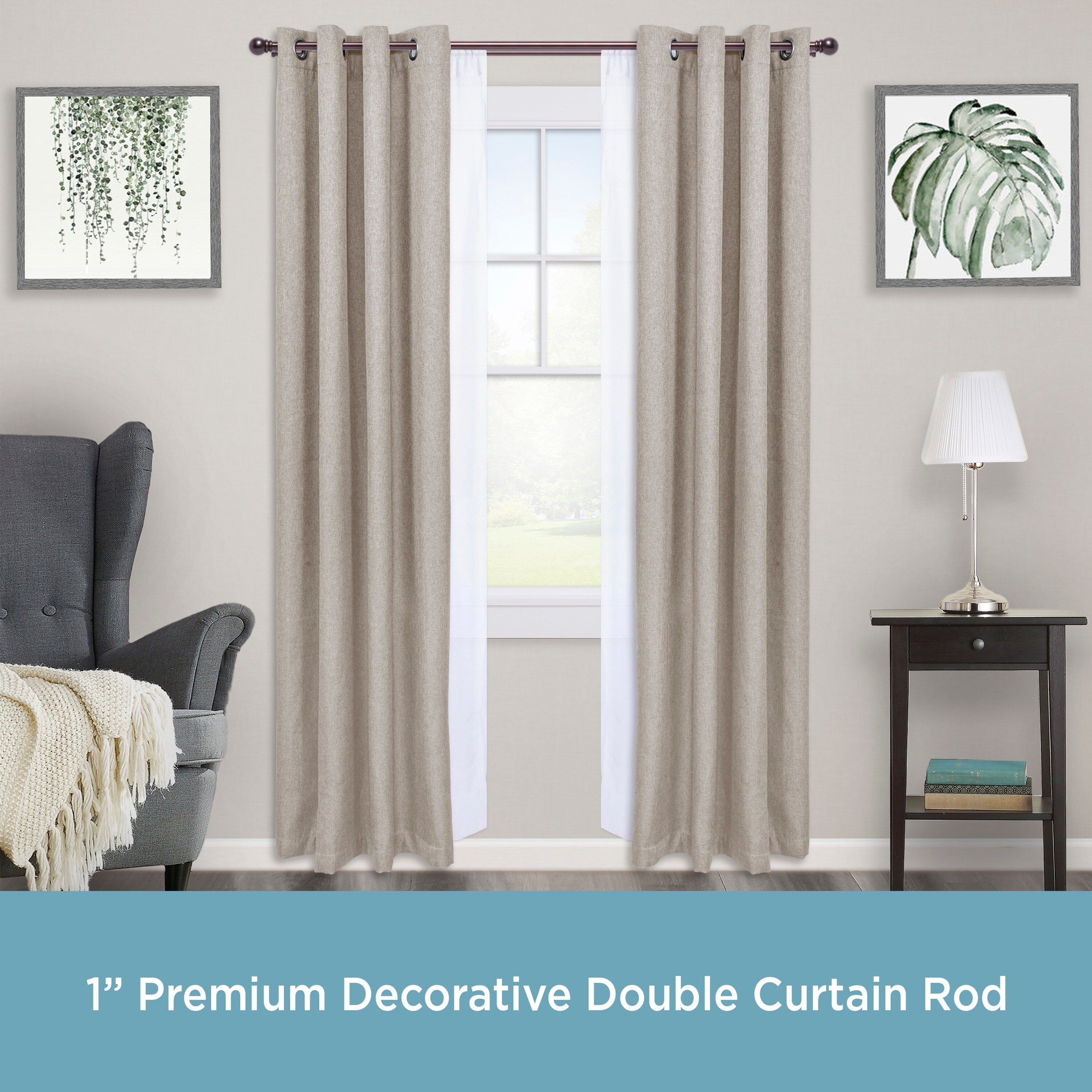 Hamlin Weathered Brown Adjustable Double Curtain Rod Set