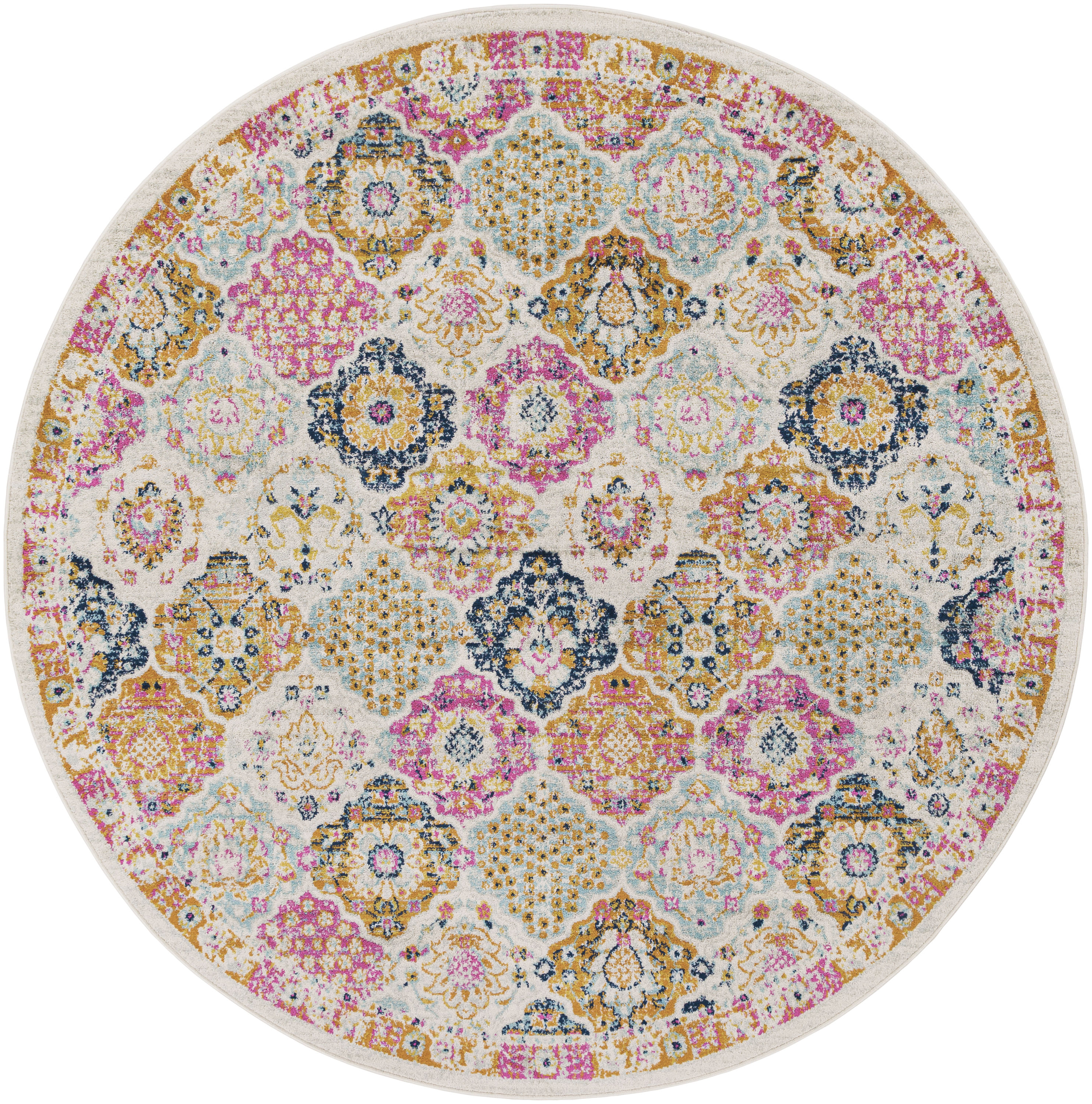 Surya CHE2322-53RD Chester Mustard/Pink Round Indoor Medallion Oriental Area Rug