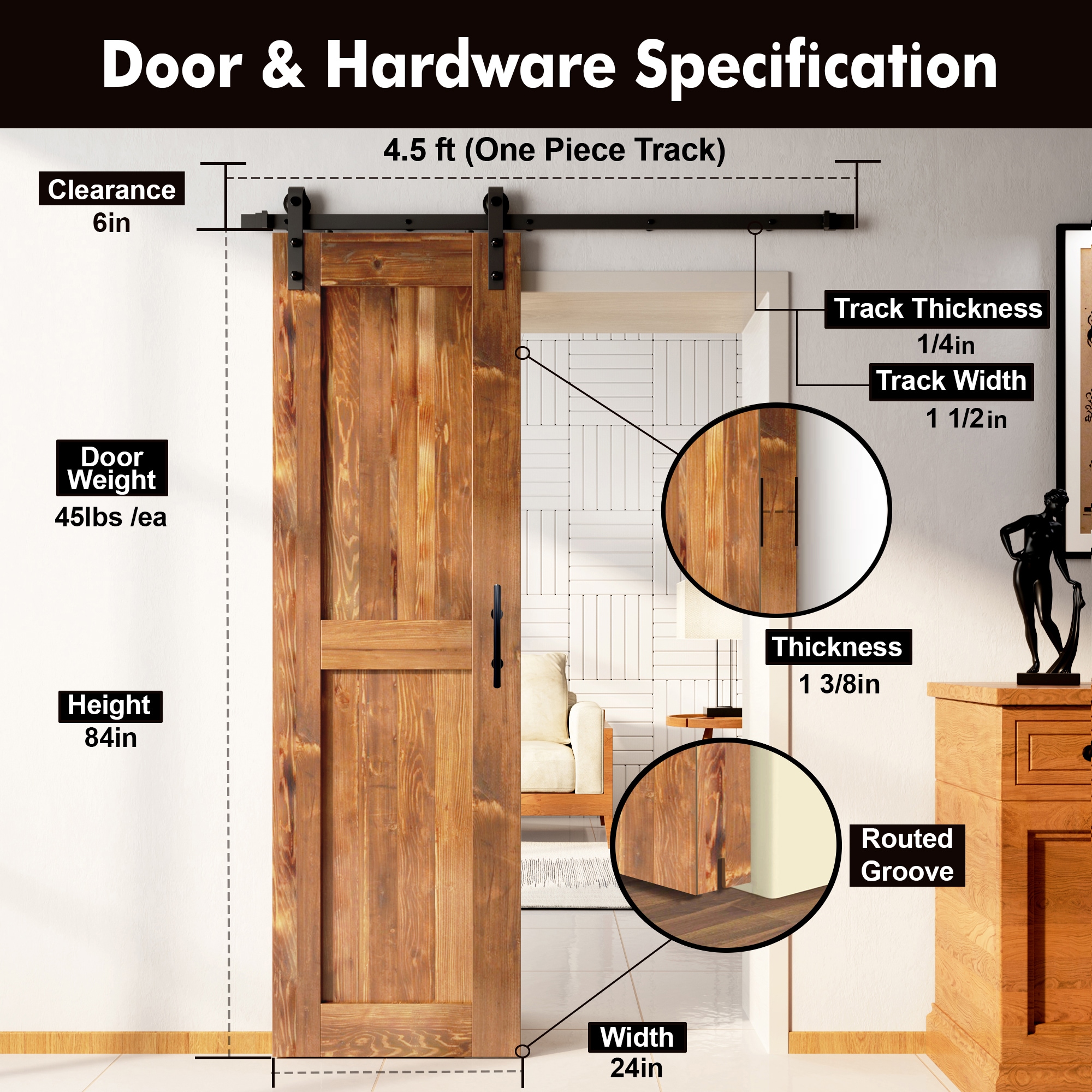 HOMACER YT1TGH054C-2484-H-EA Barn-Doors - View #7