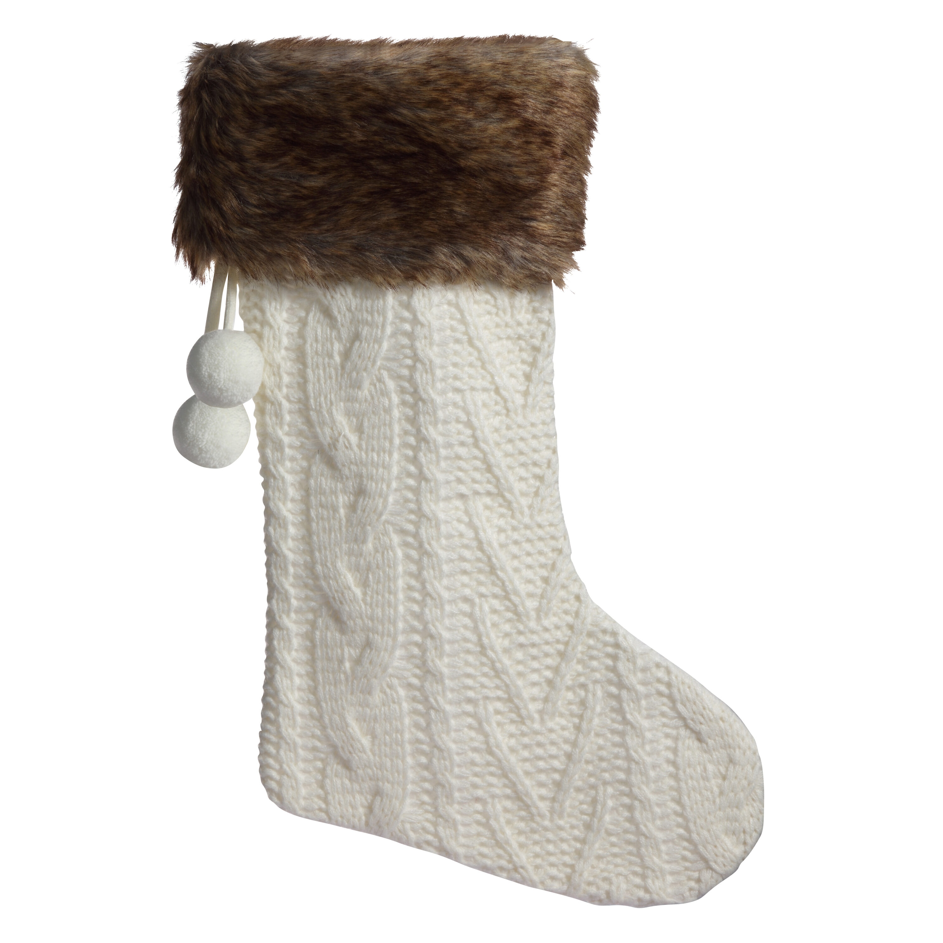 Haute Decor HR0108 20-in White Fur Christmas Stocking