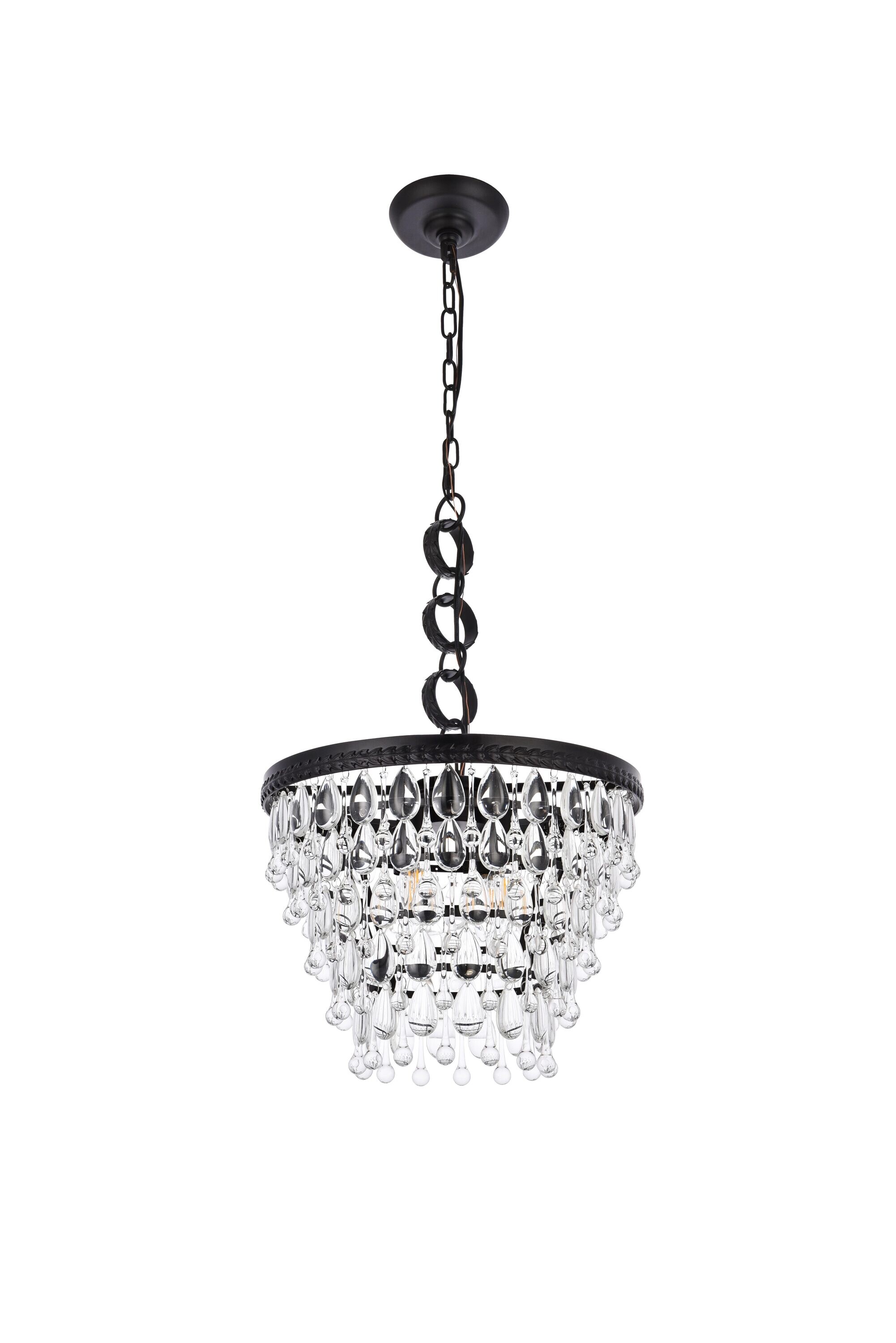 Nordic Black Iron and Crystal 4-Light Pendant Chandelier