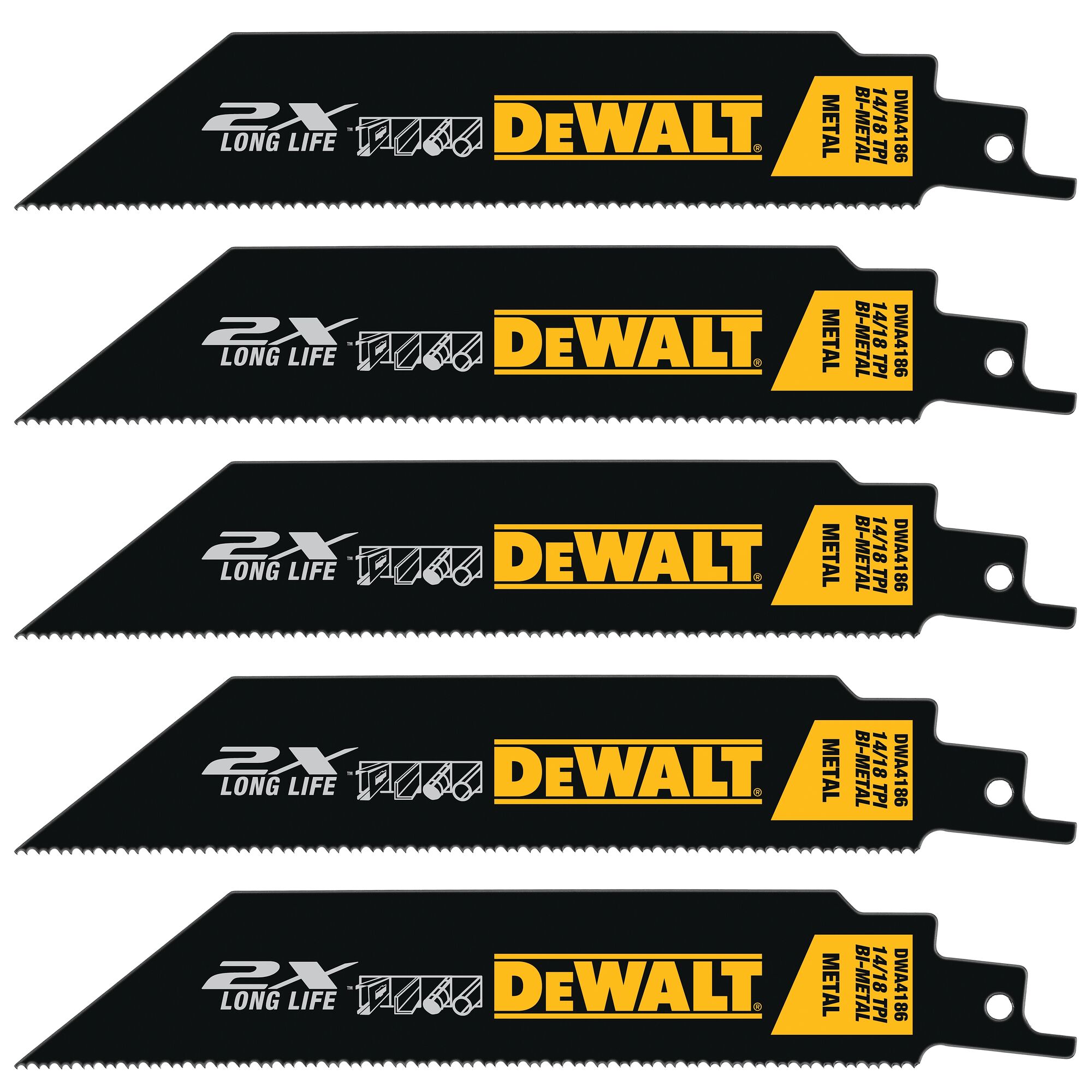 DEWALT DWA4186 2X Bi-metal 6-in 14/18 TPI Metal cutting Reciprocating Saw Blade 5 -Pack