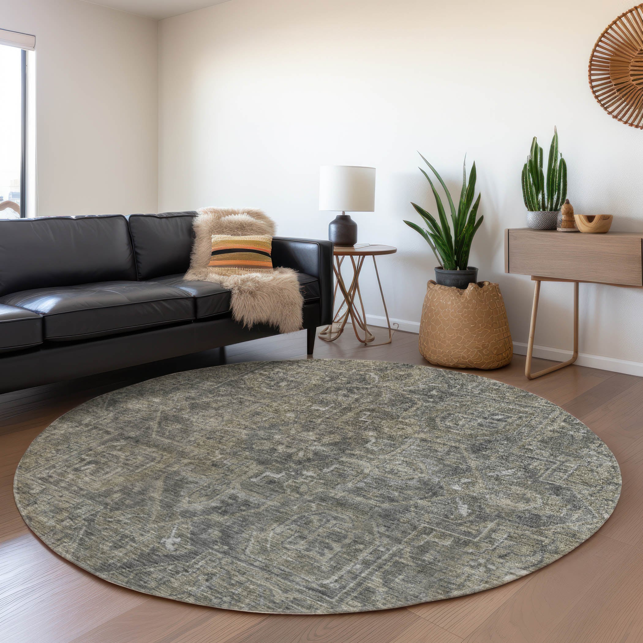Addison Rugs ACN571MO8RO Chantille ACN571MO 8 x 8 (ft) Polyester Mocha Round Indoor/Outdoor Abstract Oriental Machine washable Area rug