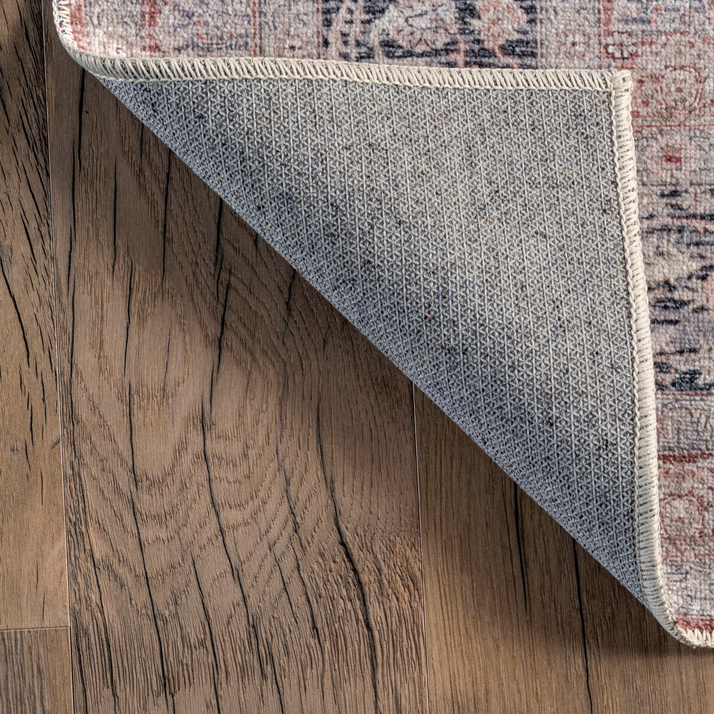 Red and Beige Synthetic 4' x 6' Washable Rectangular Area Rug