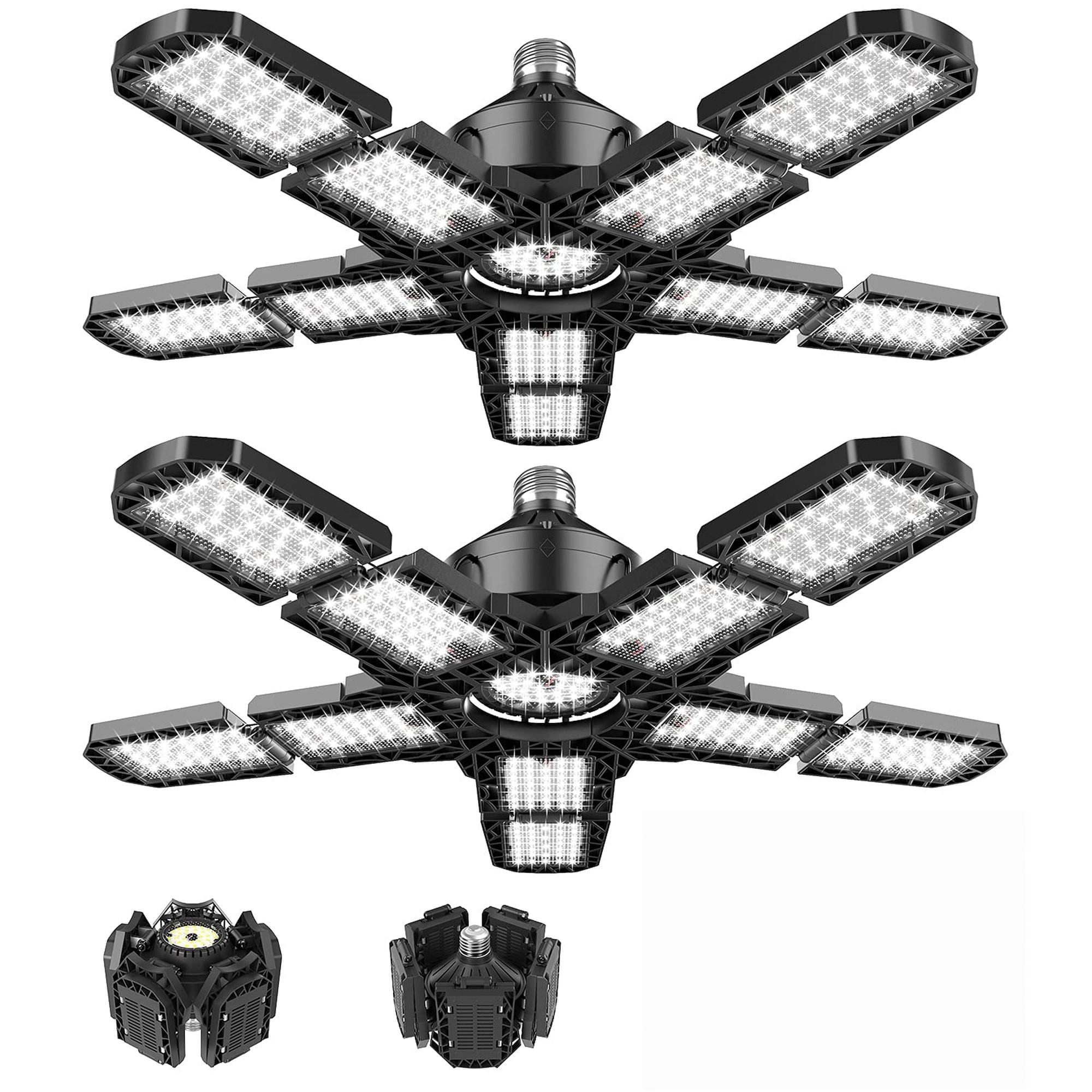 Angel Sar 2 Pack LED Garage Ceiling Light with 10 plus 1 Adjustable Panels 180W 36000LM 6000K E26 E27 Socket for Workshop Attic Basement