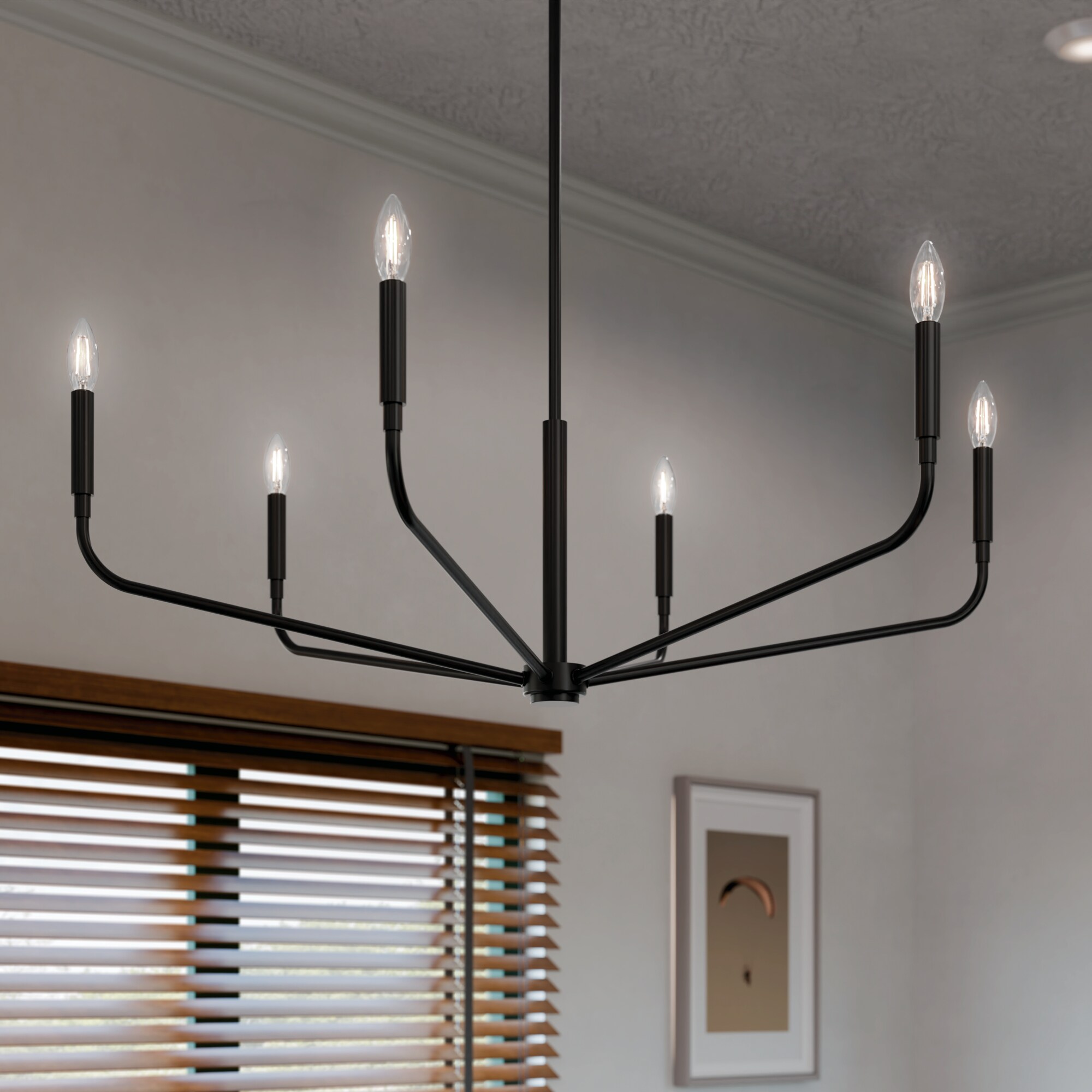 Kichler 52719BK Madden 6 -Light Black Modern/contemporary Bare bulb For Use in Bedrooms, Dining Rooms, Foyers, Kitchens, Living Rooms Chandelier