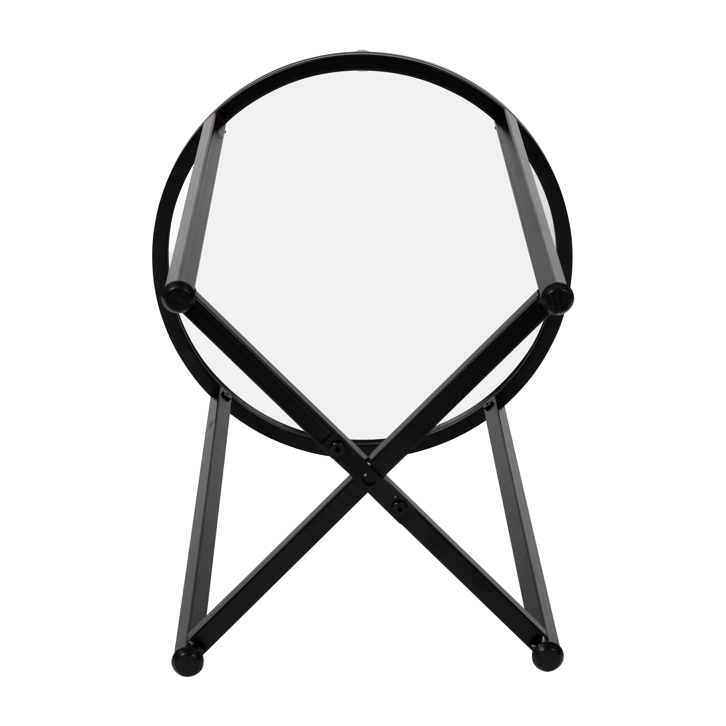 Round Clear Glass End Table with Matte Black Metal Frame