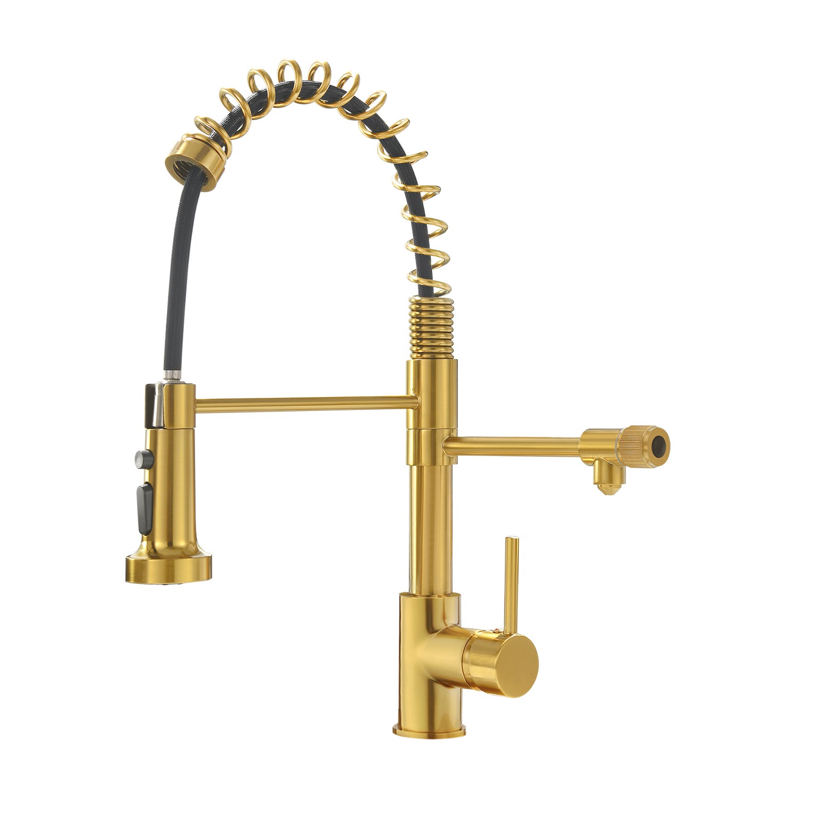 WELLFOR WAQ7006NS Brushed Gold Single Handle Deck-mount Pull-down Kitchen Faucet with Sprayer