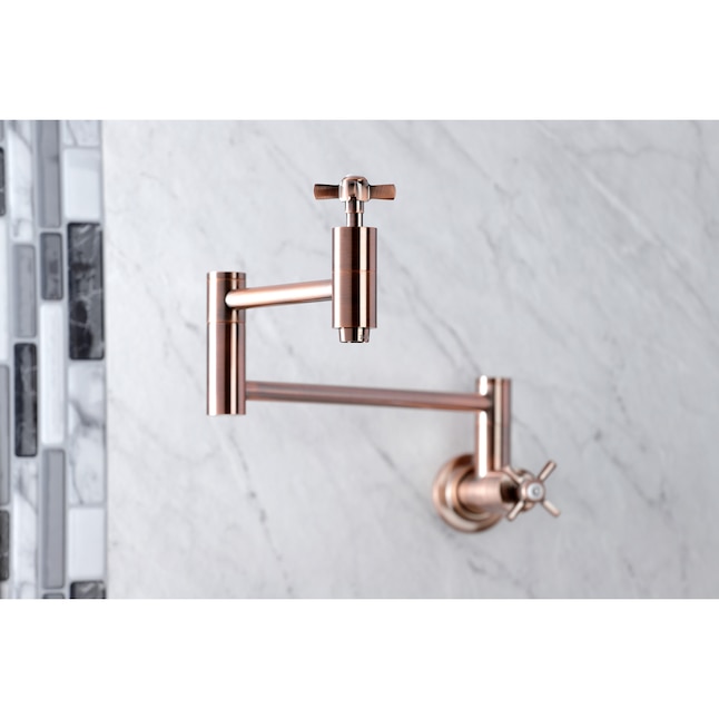 Kingston Brass Millennium Brushed Brass 2-Handle Wall-Mount Pot Filler Handle Kitchen Faucet Kingston Brass Millennium Brushed Brass 2-Handle Wall-Mount Pot Filler Handle Kitchen Faucet