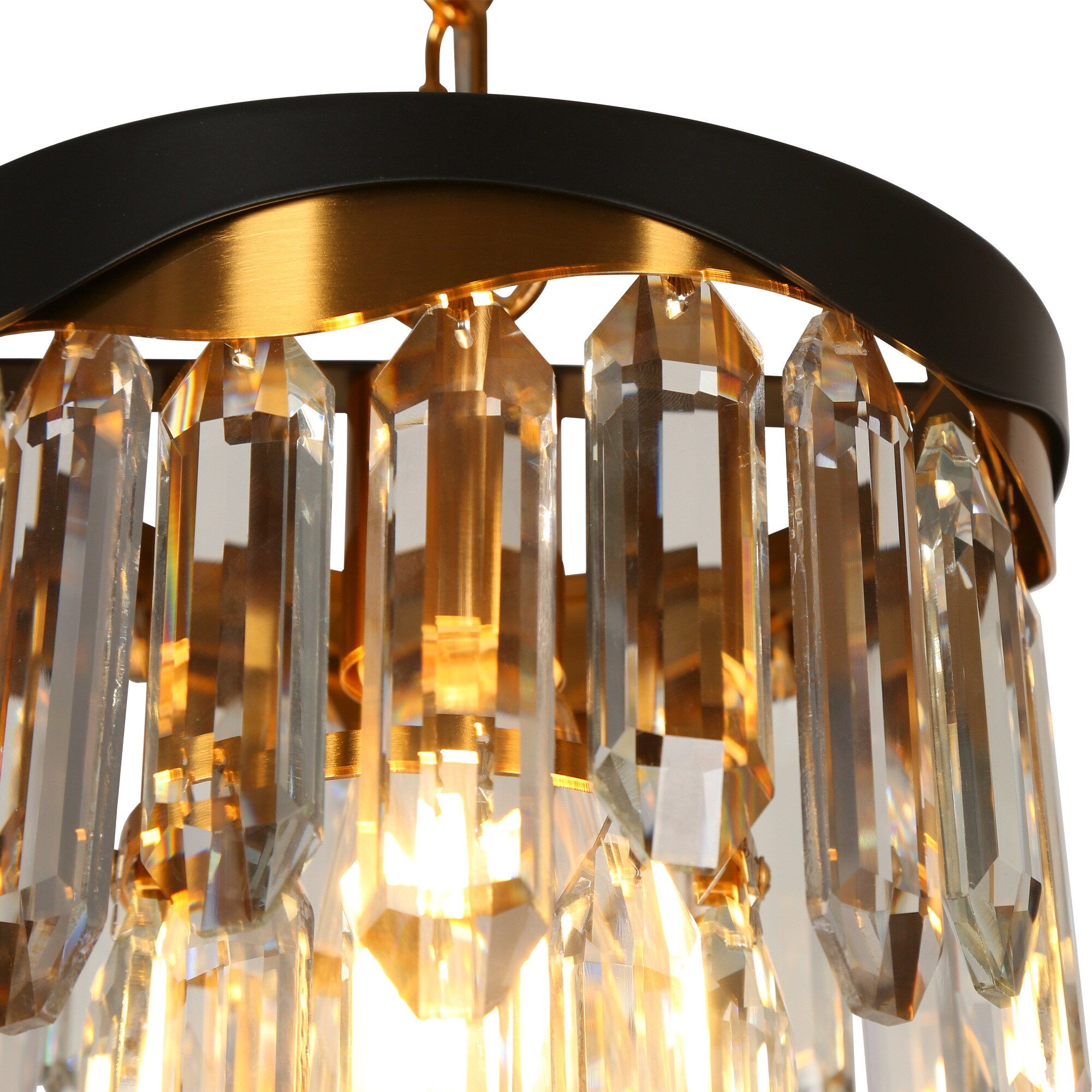 Mini Matte Black and Gold Crystal Drum Pendant Light
