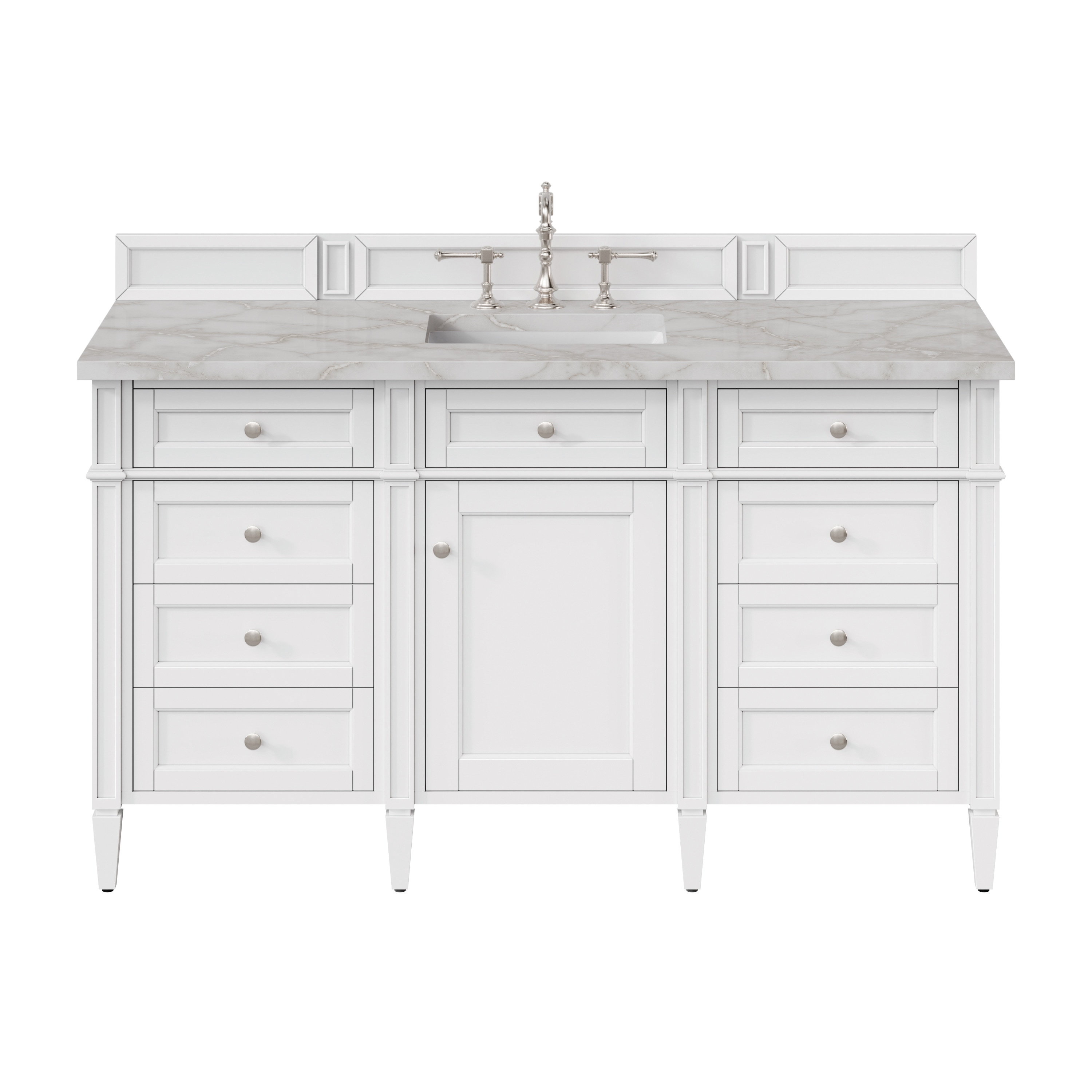 James Martin Vanities 655-V60S-BW-3VSL Brittany 60-in Bright White Undermount Single Sink Bathroom Vanity with Victorian Silver Quartz Top