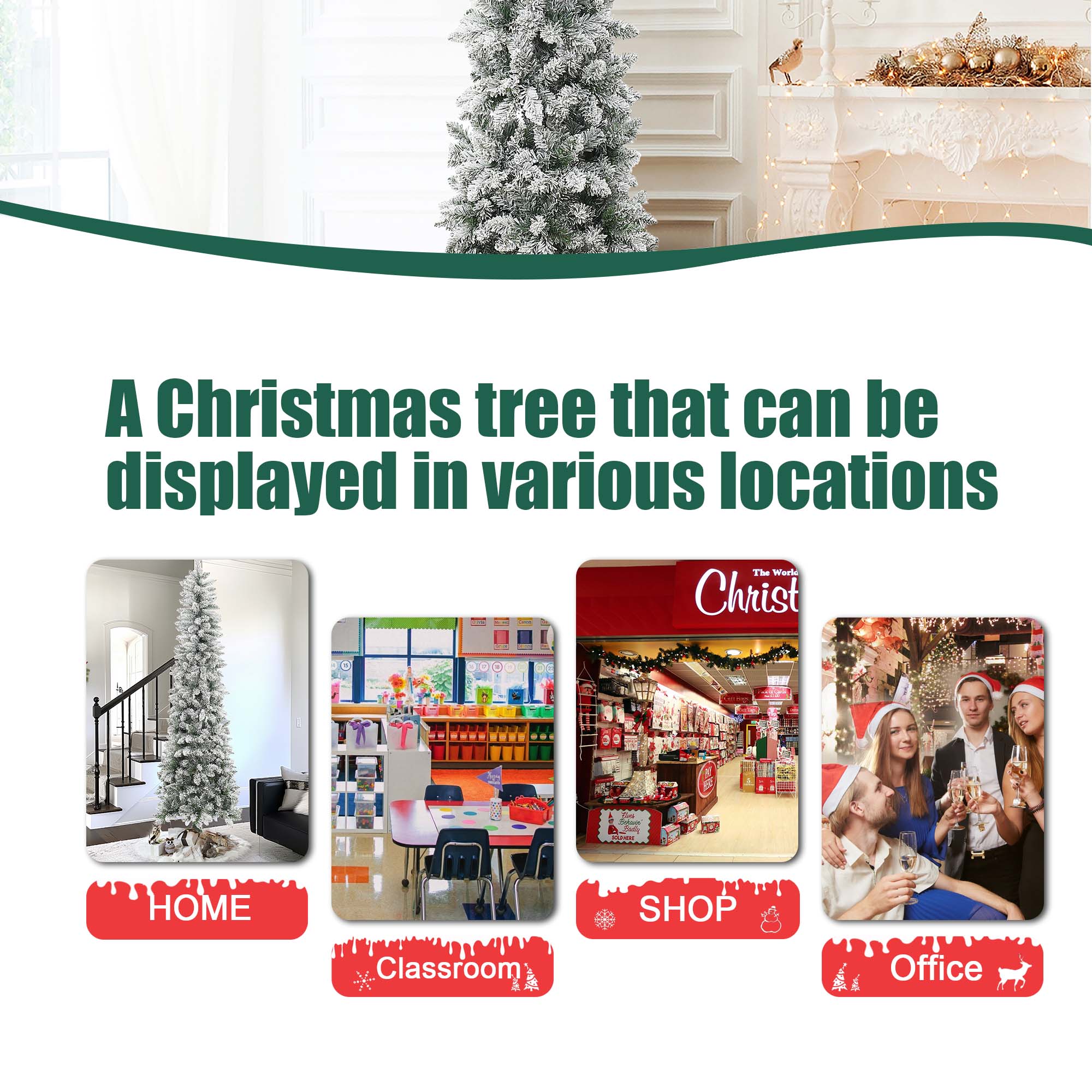 7.4ft Slim Flocked Green PVC Christmas Tree with Metal Stand