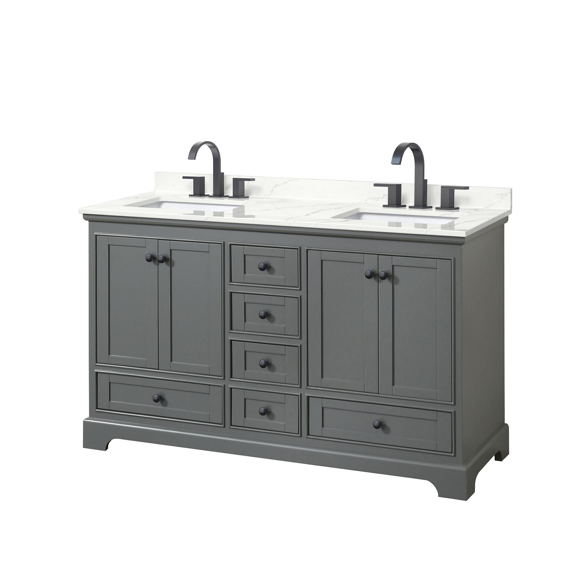 Wyndham Collection Deborah 60-in Dark Gray with Matte Black Trim Undermount Double Sink Bathroom Vanity with Giotto Quartz Quartz Top