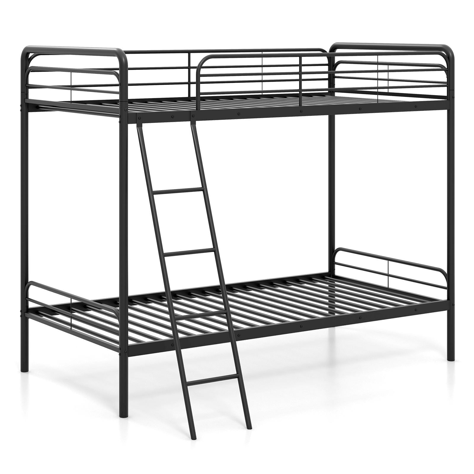 Slickblue Space-Saving Metal Black Twin Over Twin Bunk Bed with Guardrails and Ladder for Kids Room or Dorm
