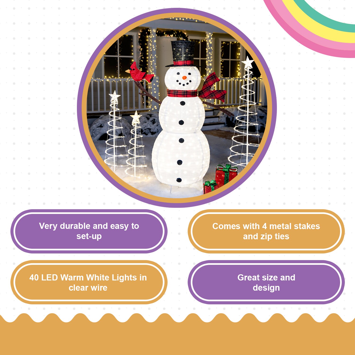 Joiedomi 72-in Snowman Free Standing Decoration With White LED Lights ...