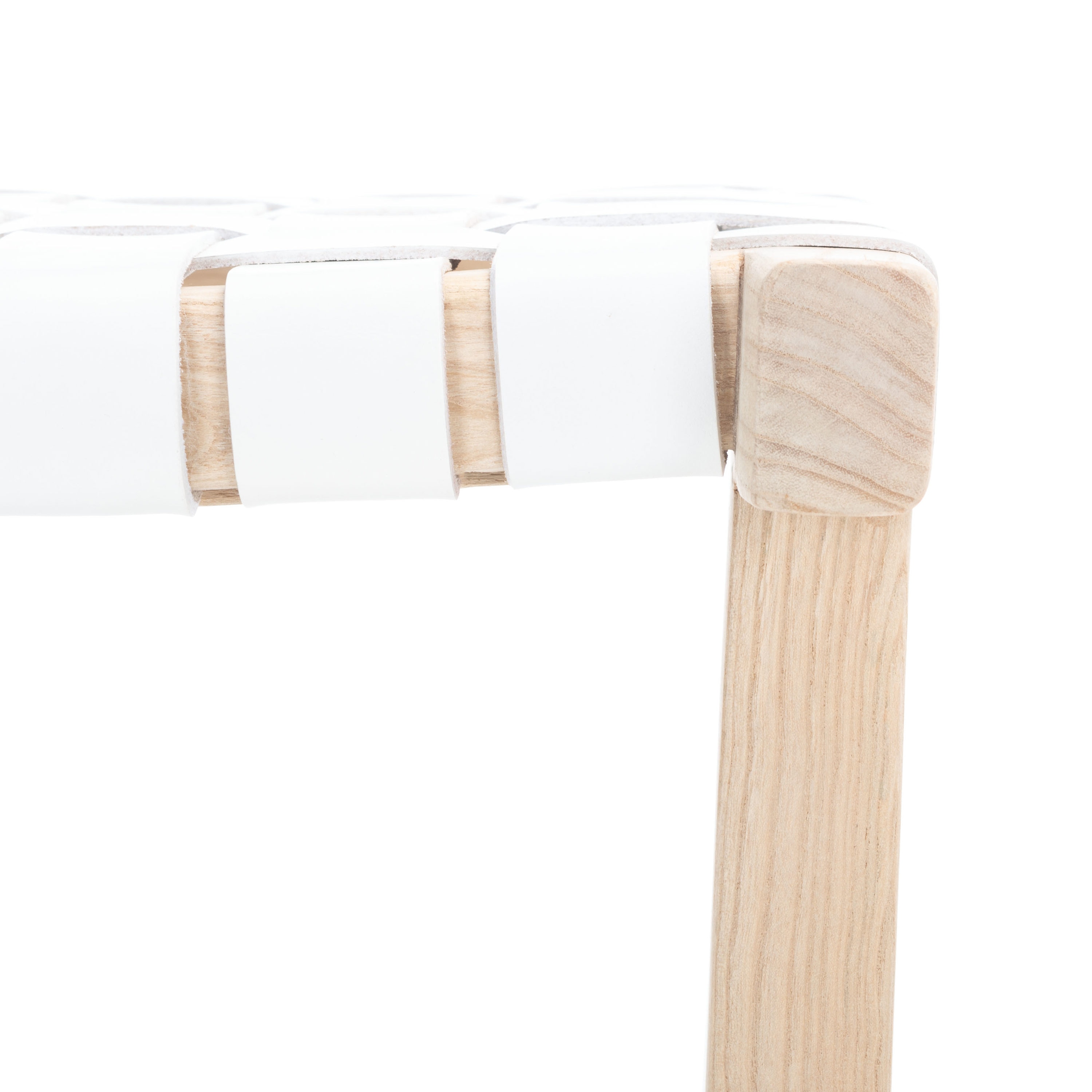Airy Coastal Charm White Leather and Wood Saddle Barstool