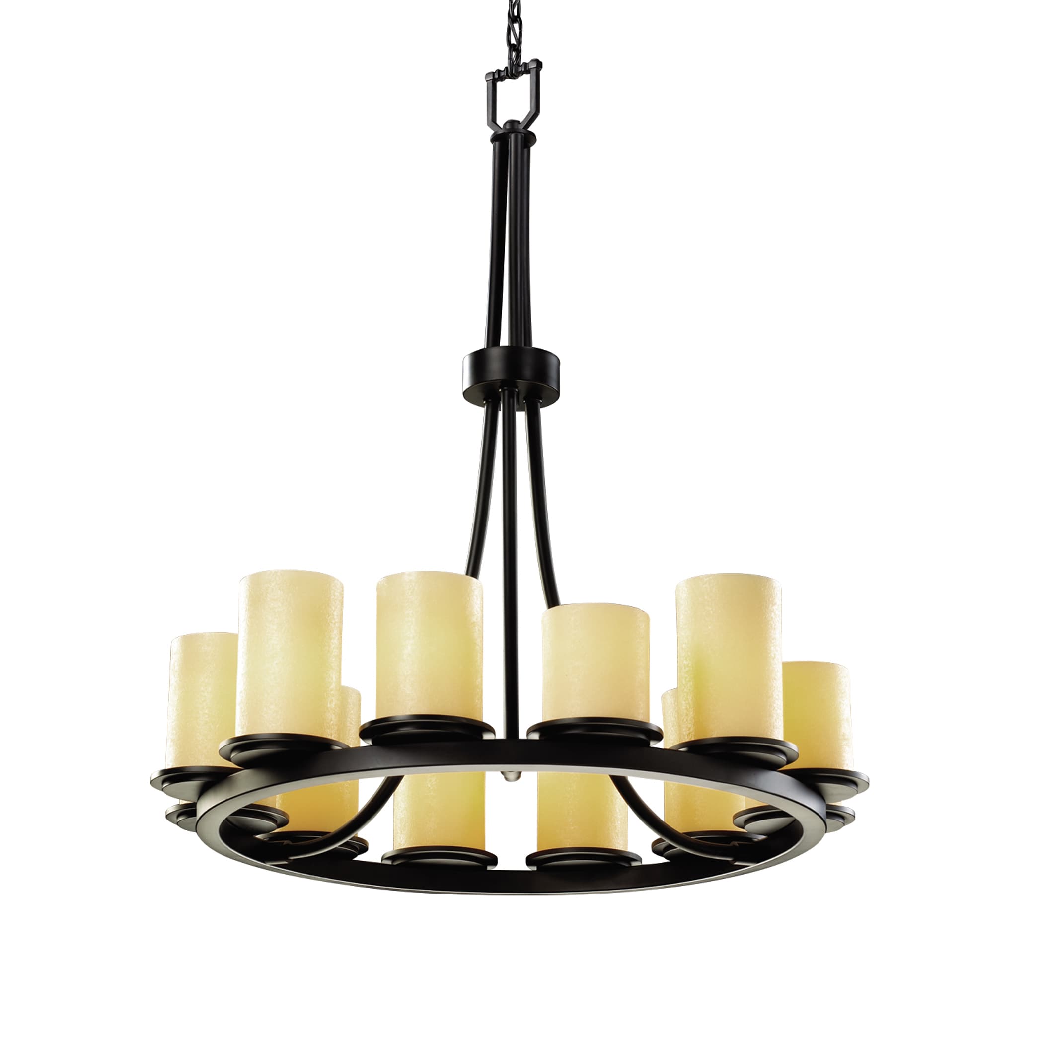 Justice Design Group CNDL-8763-10-AMBR-MB CandleAria 12-Light Matte Black Transitional Damp Rated Chandelier