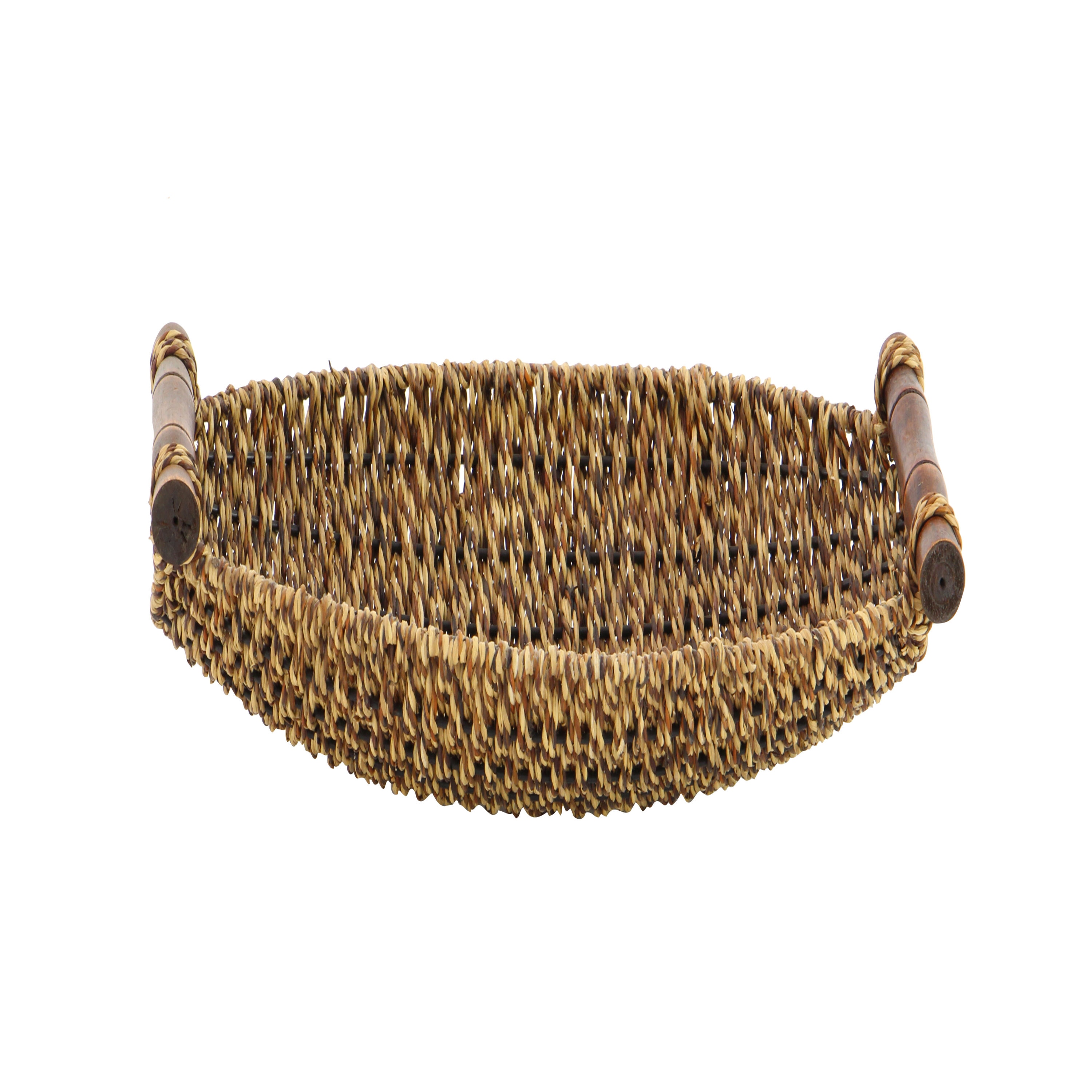 Coastal Charm Seagrass Oval Storage Basket with Metal Handles