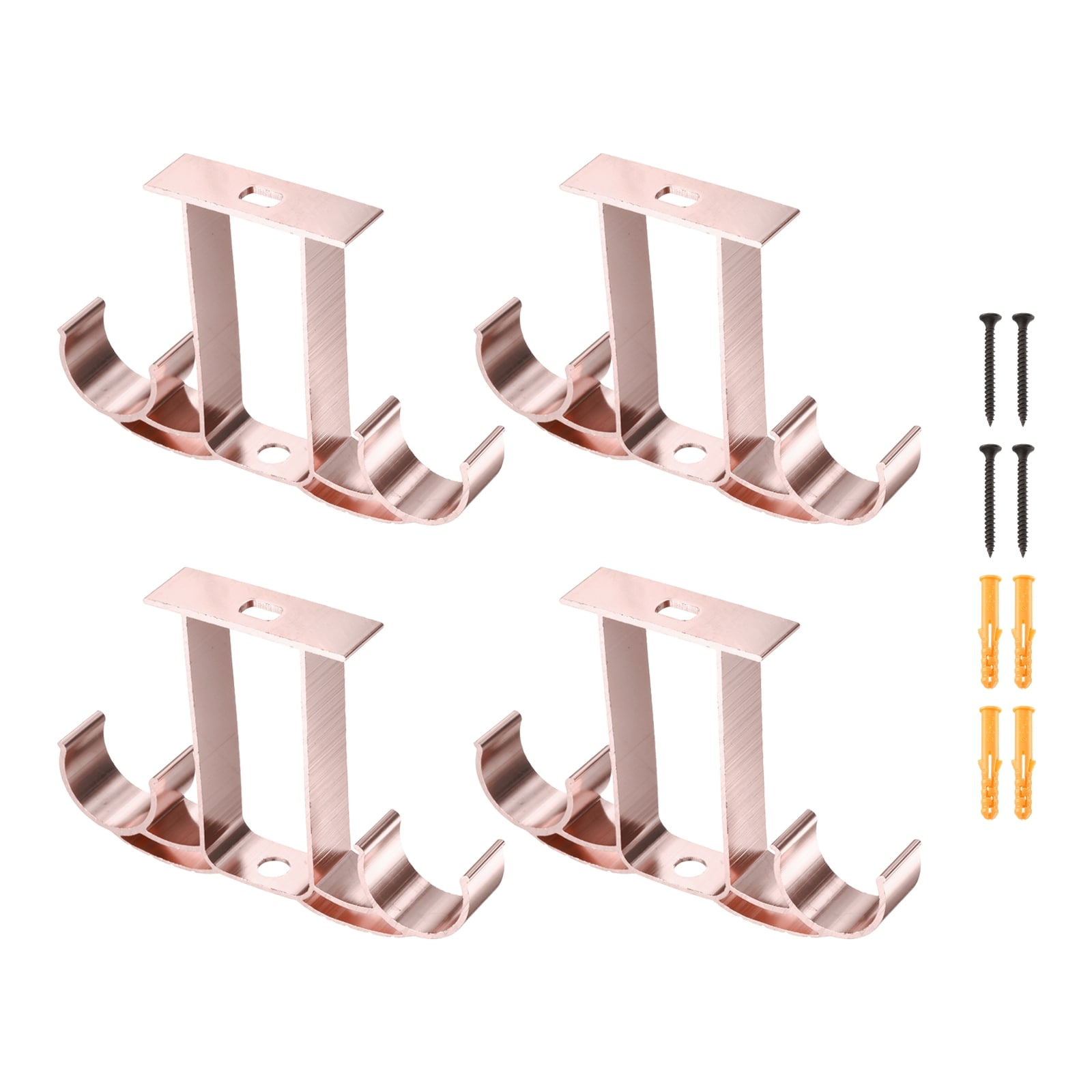 Unique Bargains - 4pcs Ceiling Curtain Rod Holders 115mm Double Drapery Rod Bracket for 1-Inch Po...
