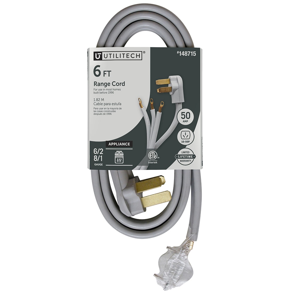 Utilitech UTR628106 6-ft 50 -Amp 3 -Prong Gray Range Appliance Power Cord