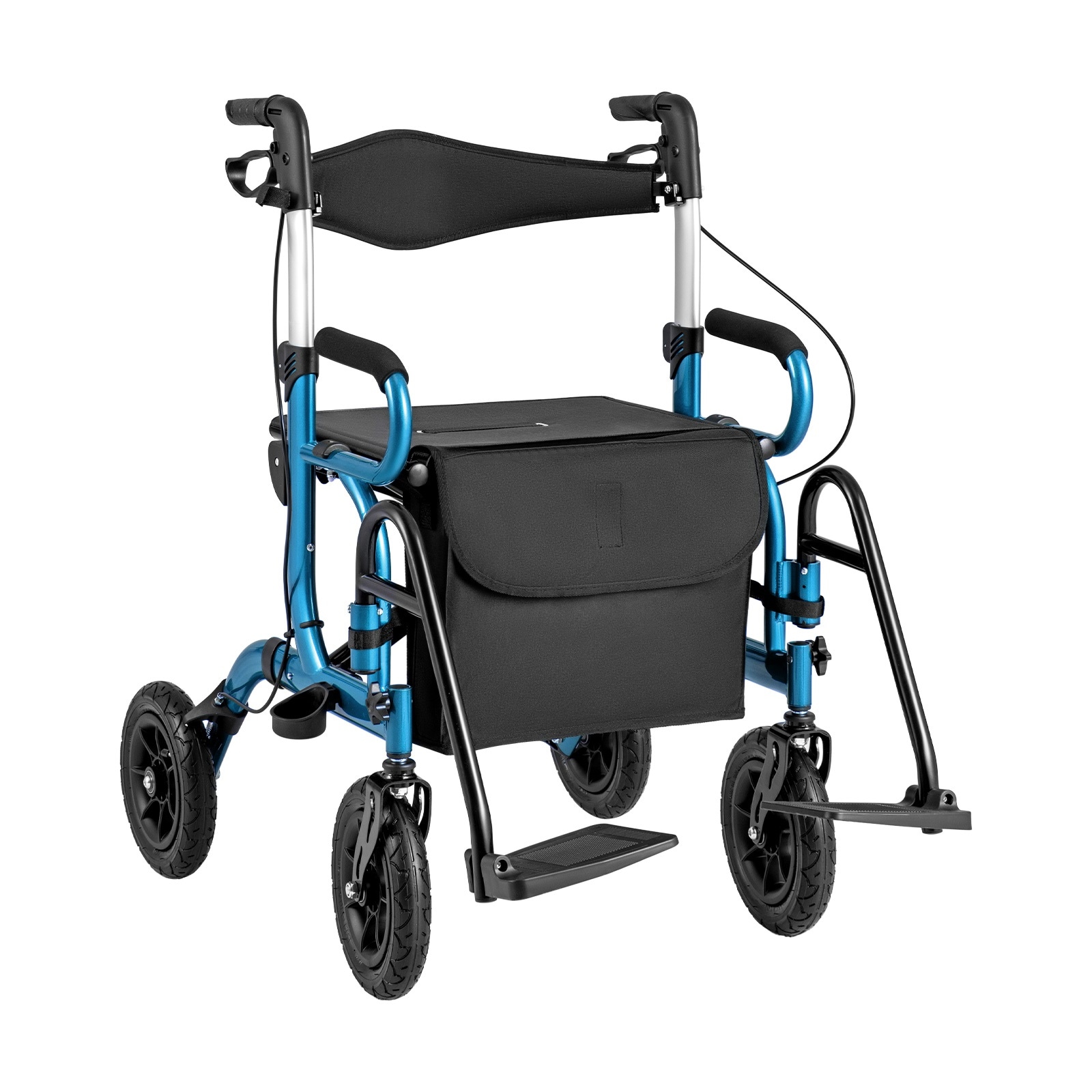 Slickblue - Navy Folding Rollator Walker and Wheelchair Combo with Hand Brakes All Terrain Wheels...