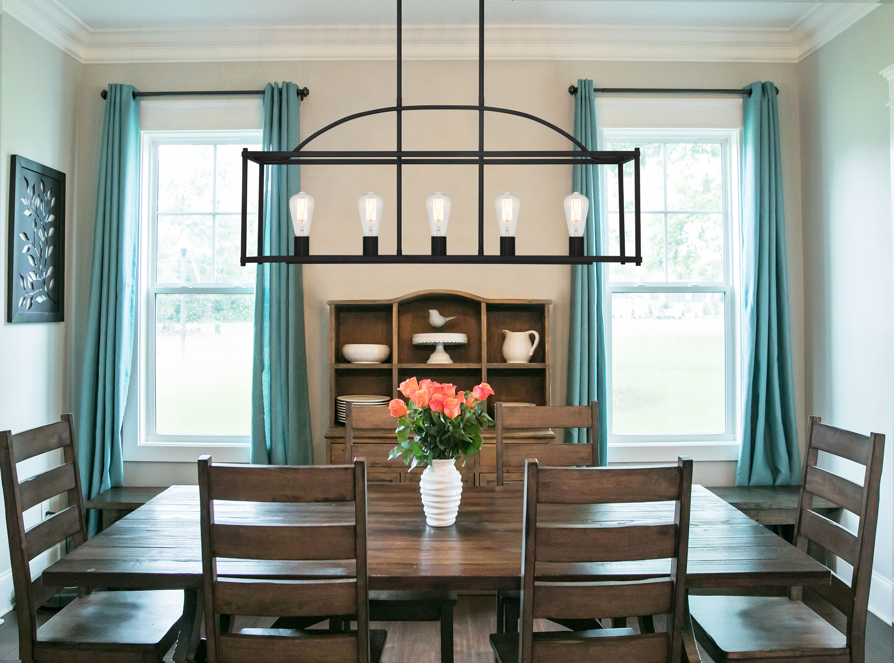 Palladian Matte Black 5-Light Linear Cage Chandelier