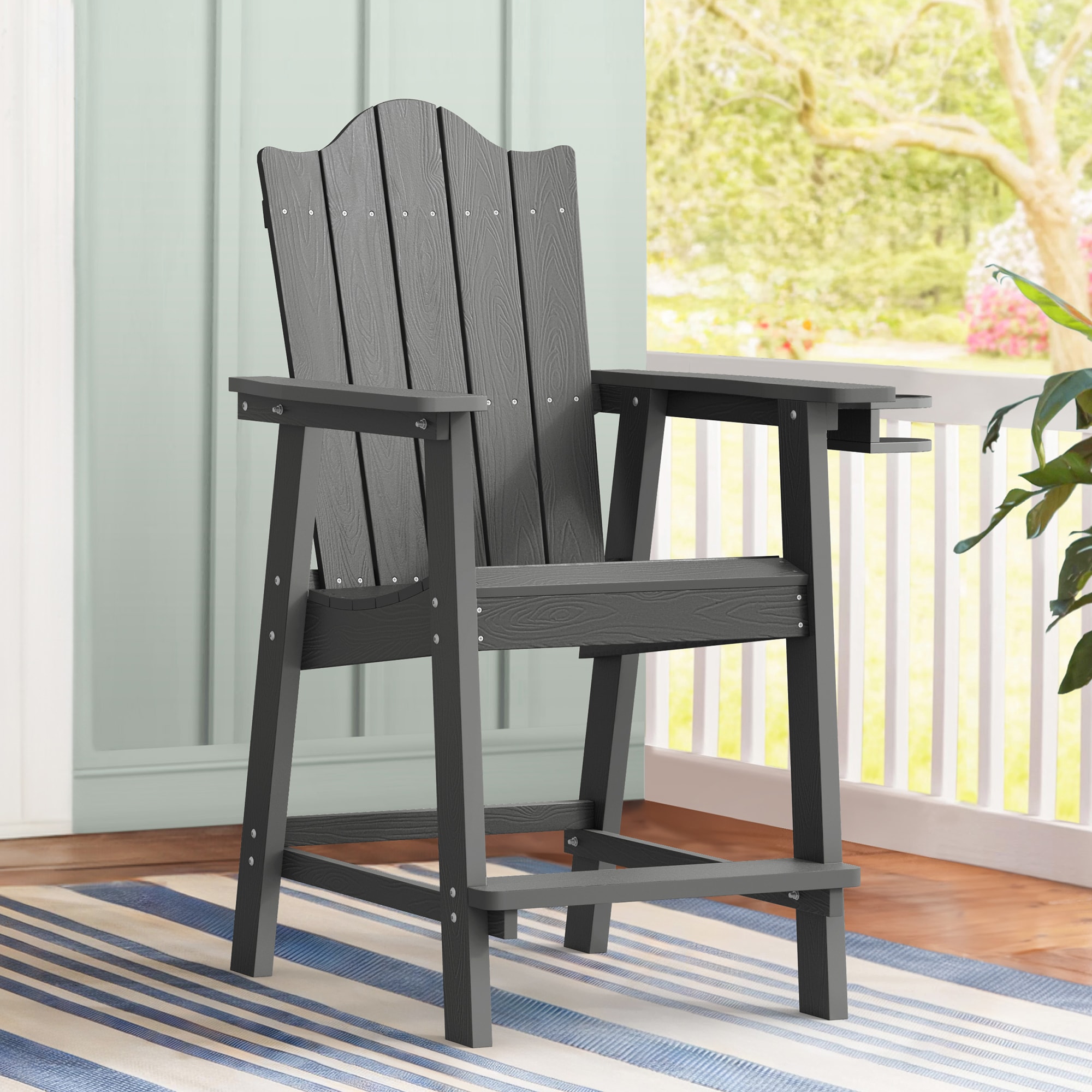 LUE BONA LB23PC0010-300LS Dark Gray HDPE Frame Spring motion Adirondack Chair with Slat Seat