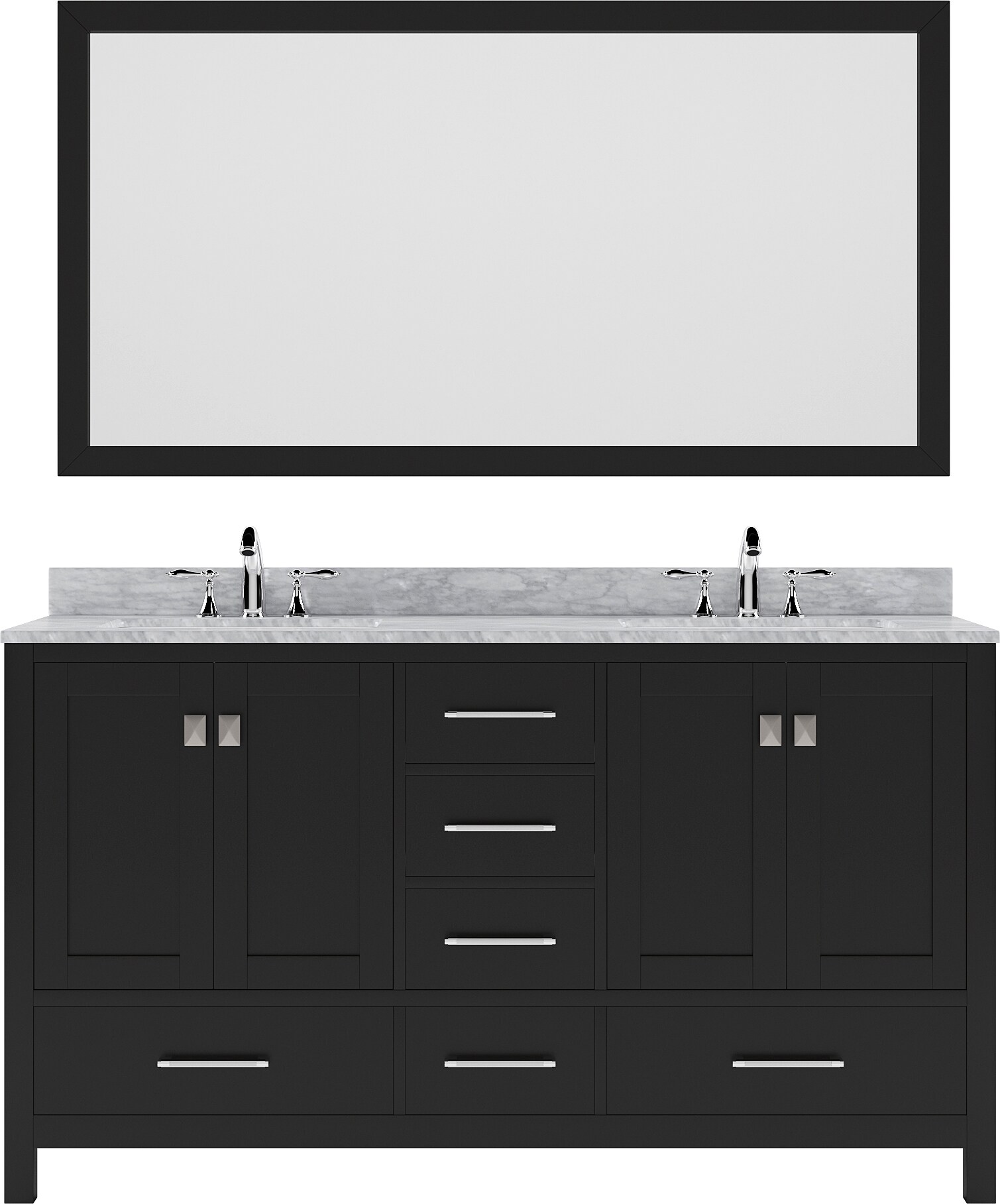 Virtu USA GD-50060-WMSQ-ES Caroline Avenue 60-in Espresso Undermount Double Sink Bathroom Vanity with Italian Carrara White Marble Top (Mirror Included)