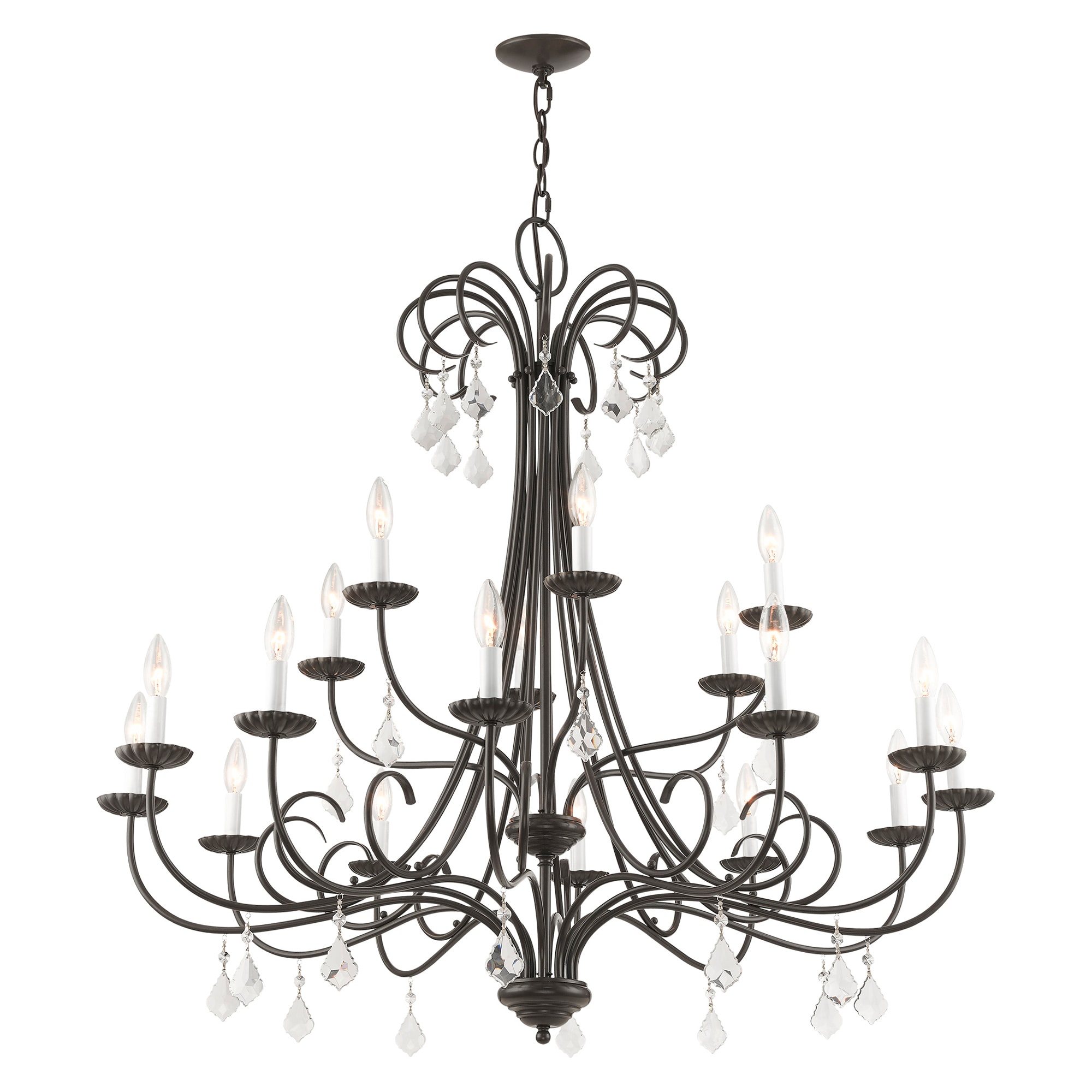 Daphne English Bronze 18-Light Chandelier with Teardrop Crystals