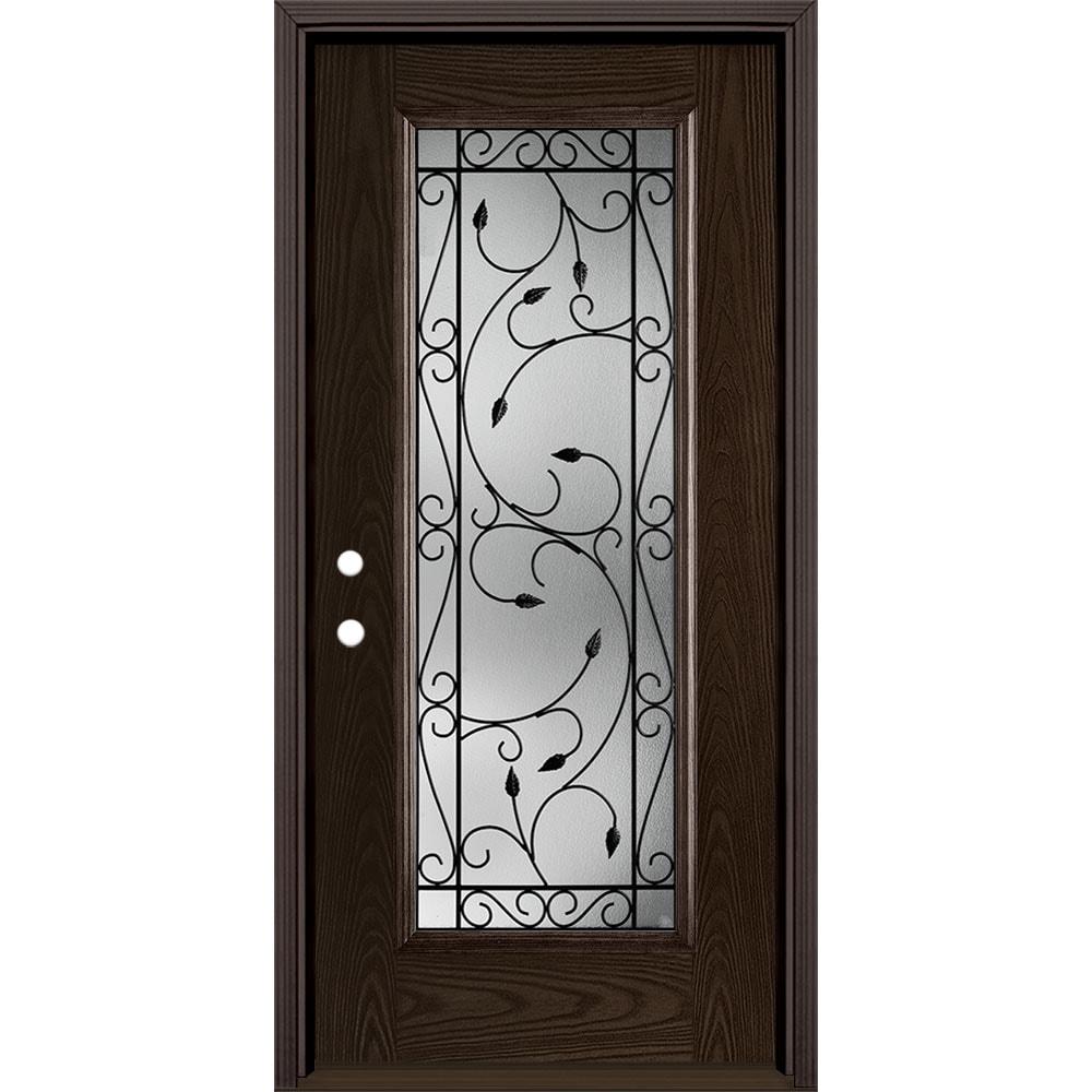 Masonite 3422438 Pergola 36-in x 80-in x 4-9/16-in Fiberglass Full lite Right-hand inswing Walnut Stained Prehung Front Door with Brickmould Insulating core