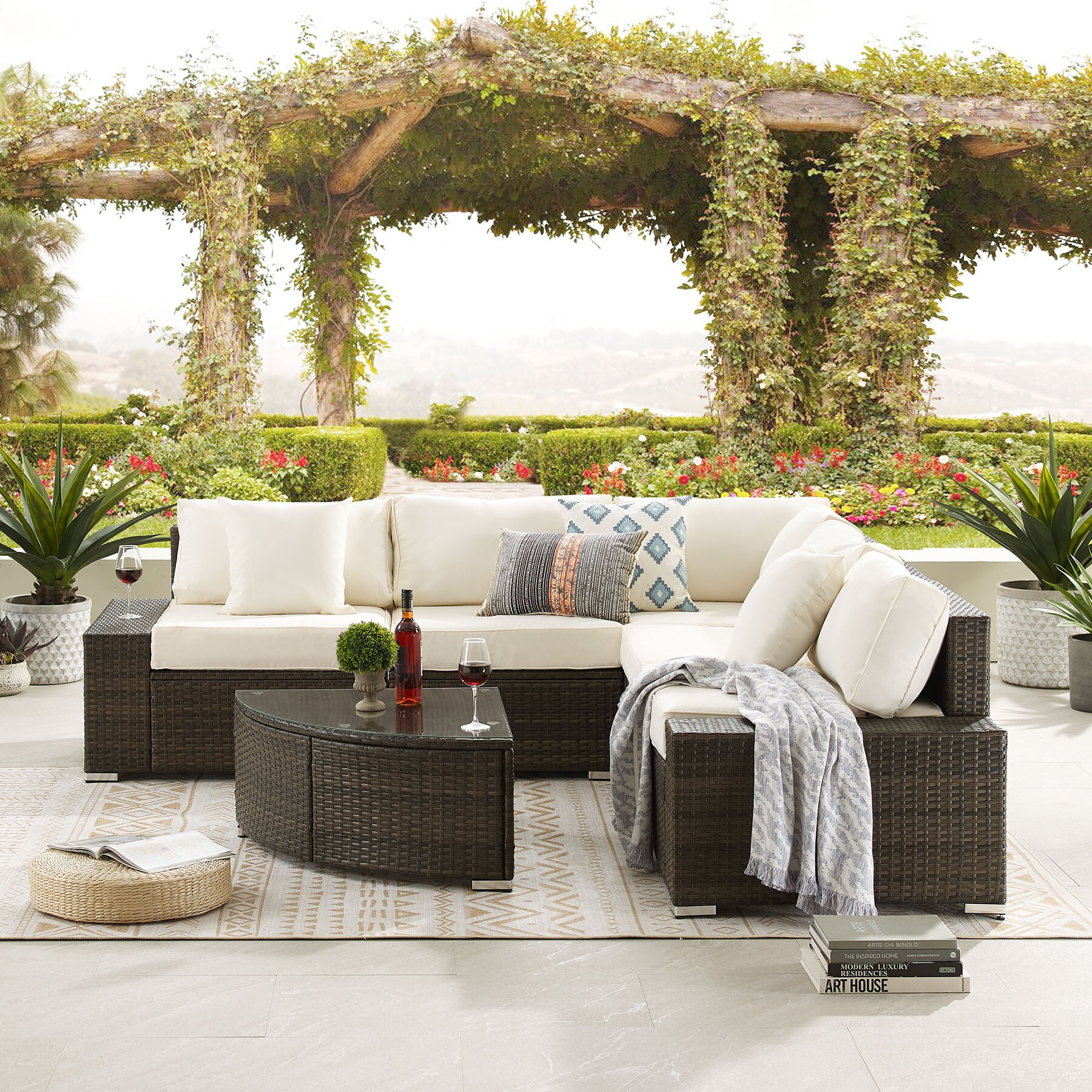 Tribesigns Hoxk6-bnbe Wicker Outdoor Sectional with Beige Cushion(S ...