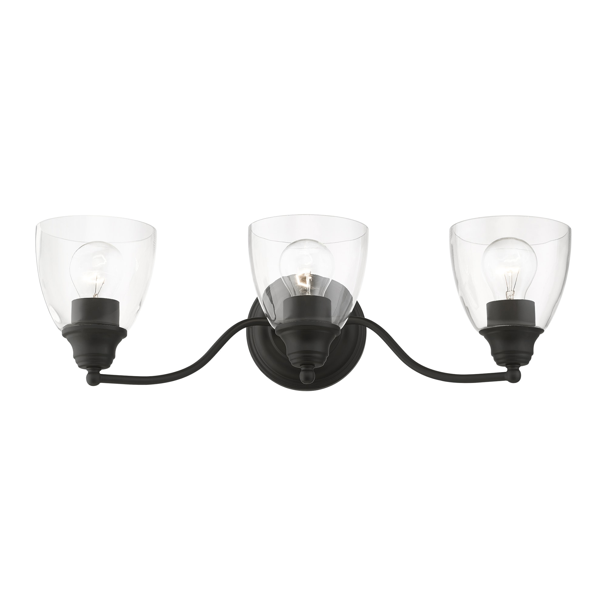 Montgomery Black Steel 3-Light Vanity with Clear Glass Shades