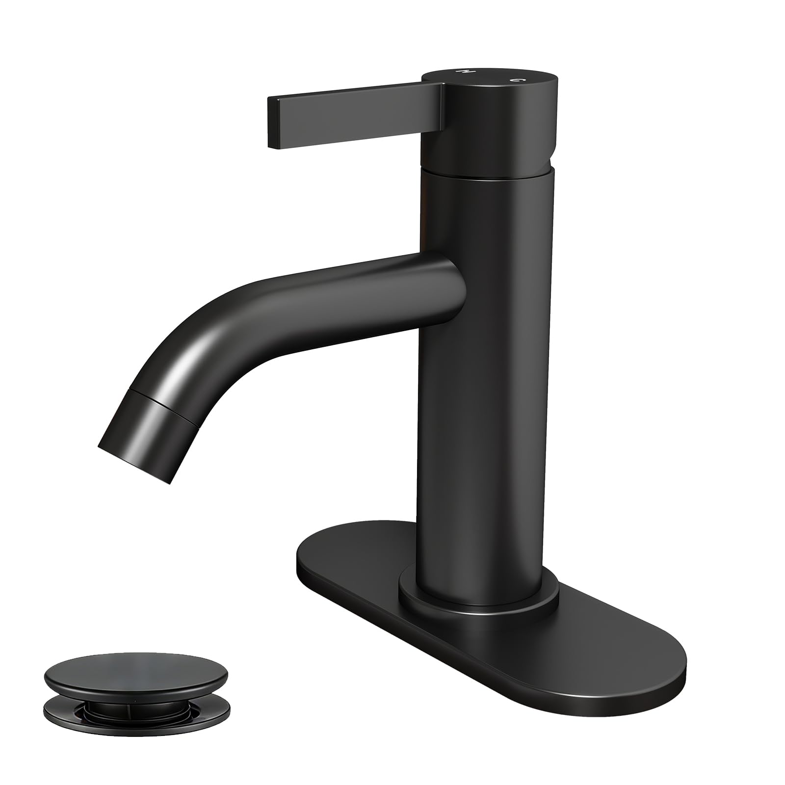 AKSCYZM  Matte Black Bathroom Faucet Single Hole with Pop Up Bathroom Drain and Flexible Hoses Single Handle Bathroom Sink Faucet w Deck Plate 1