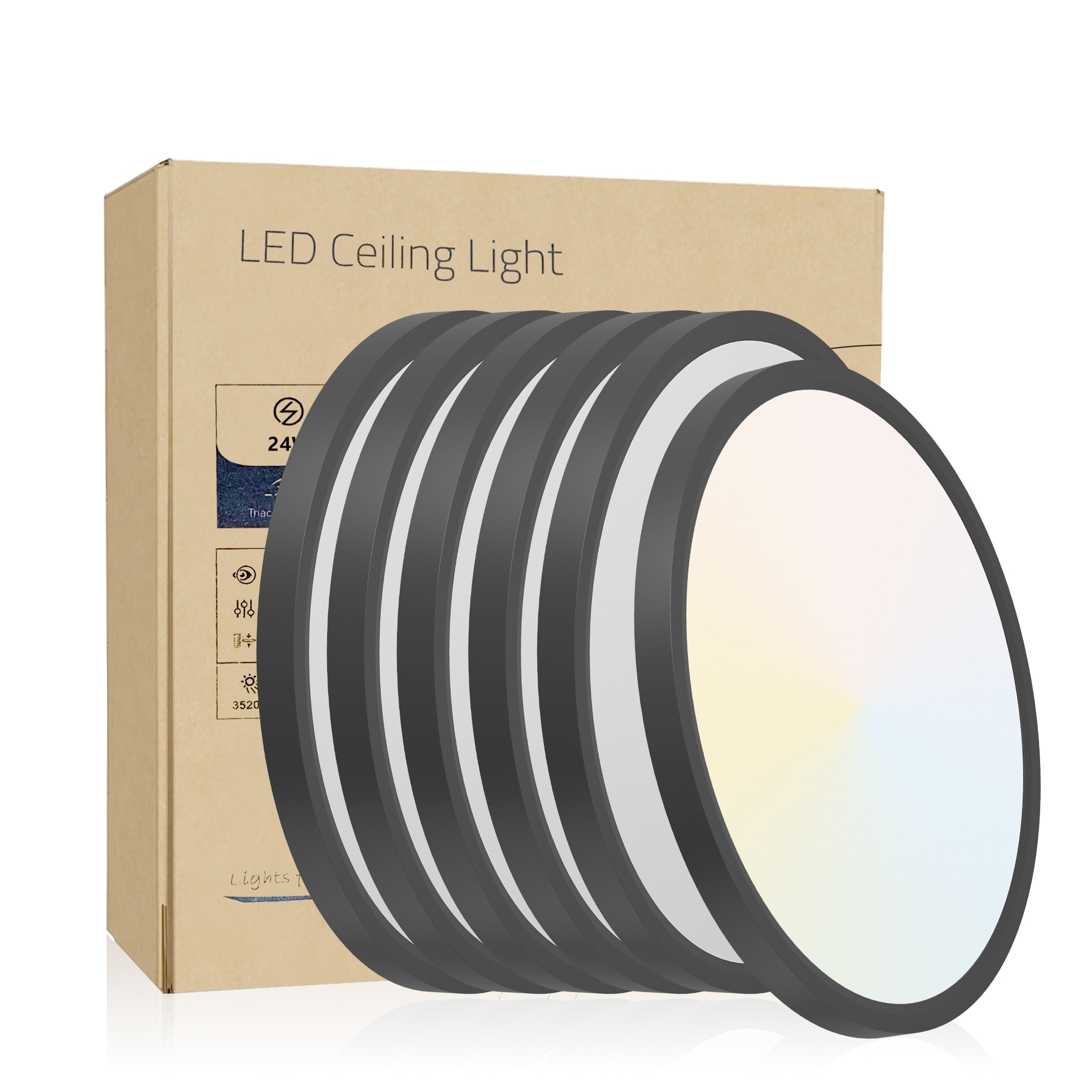 BEARSOLIM 6PK 12 Inch Dimmable LED Flush Mount Ceiling Light 2700K-6500K Adjustable 24W 2880LM Modern Ultra Thin Flat Round Fixtures for Low Ceiling Bedroom Kitchen Hallway Basement Closet Black and white