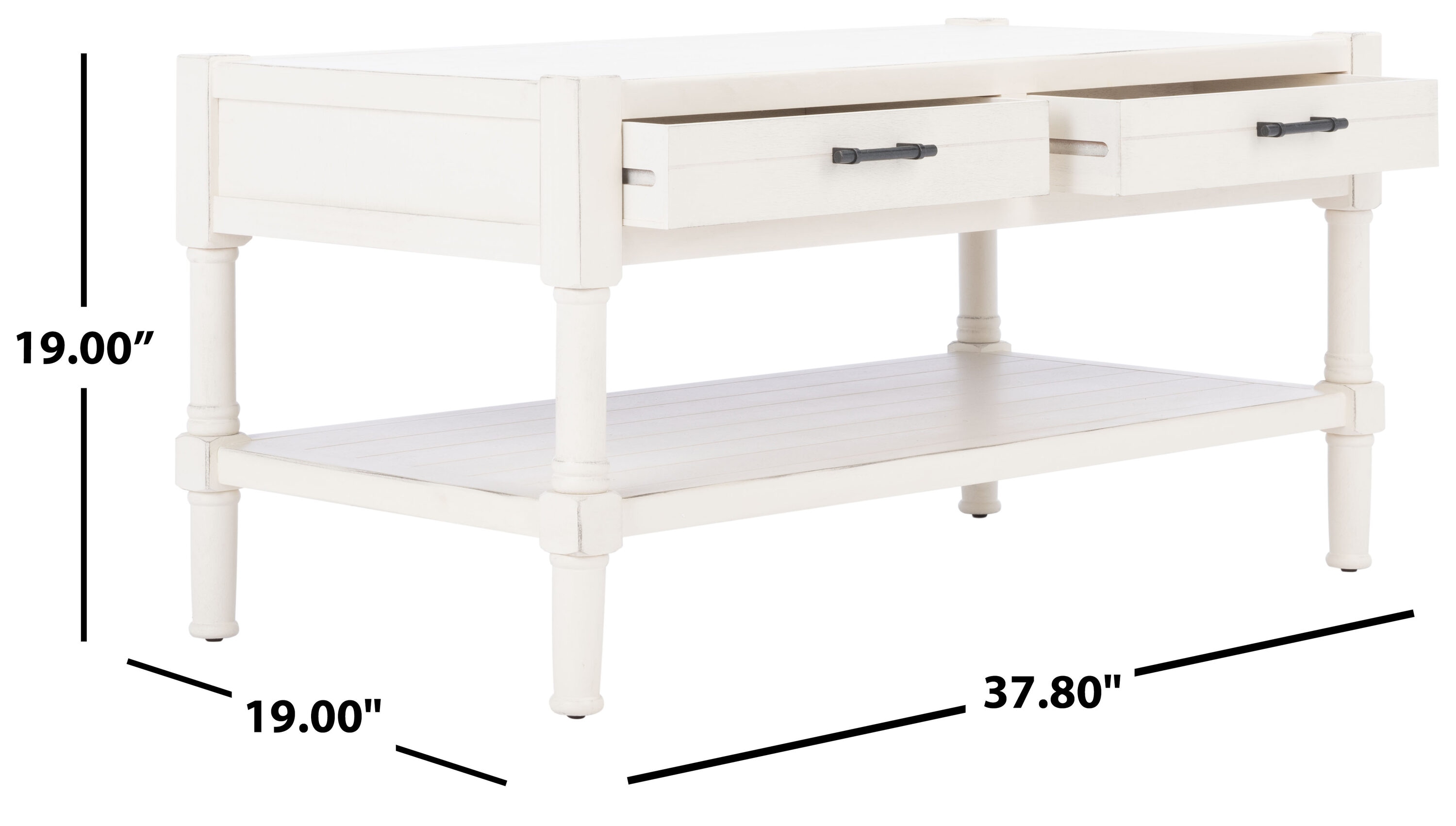 Distressed White Rectangular Wood Coffee Table with Storage