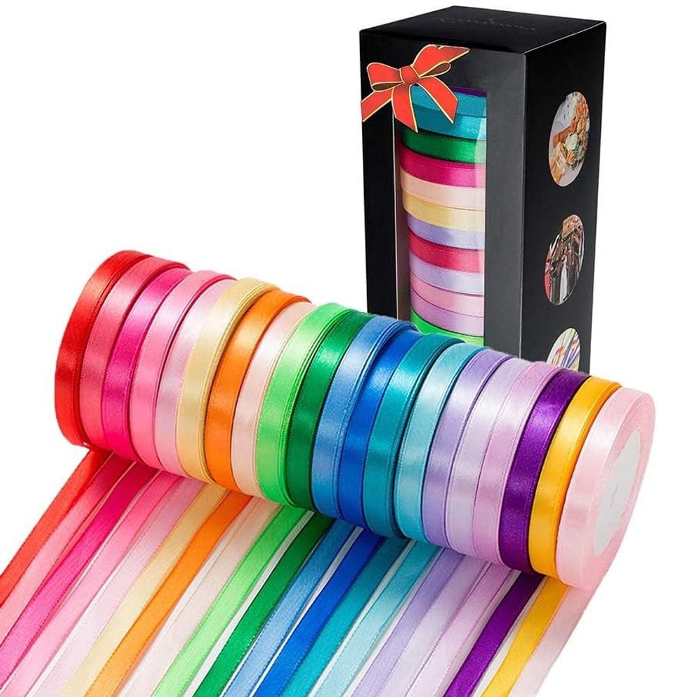 Afoxsos Satin Ribbon Set 20 Roll 25 Yard Each 2 Fifth Inch Wide Assorted Color Polyester for Gift Wrapping Bow Making Sewing Crafts Party Wedding #G05AF13036