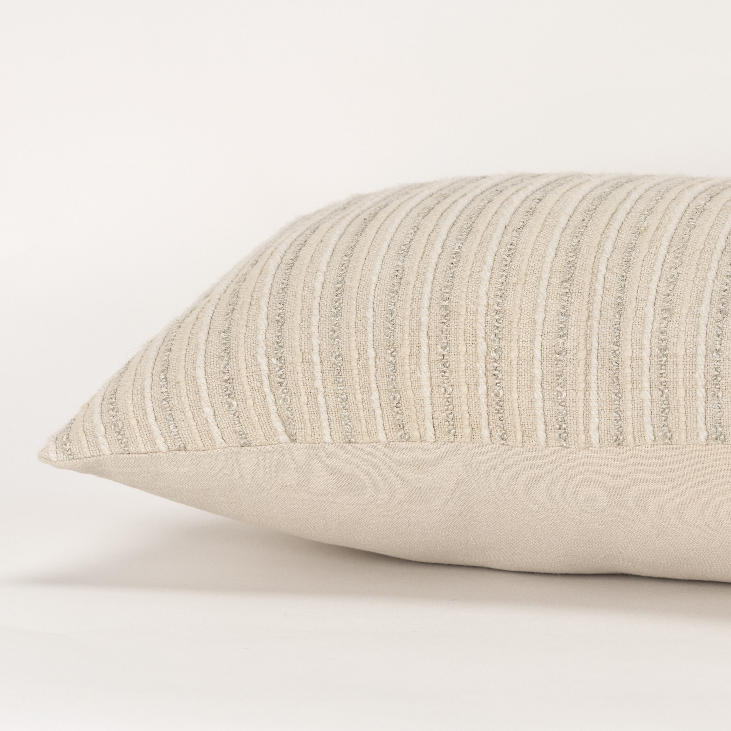 Beige Rectangular Woven Cotton Lumbar Pillow