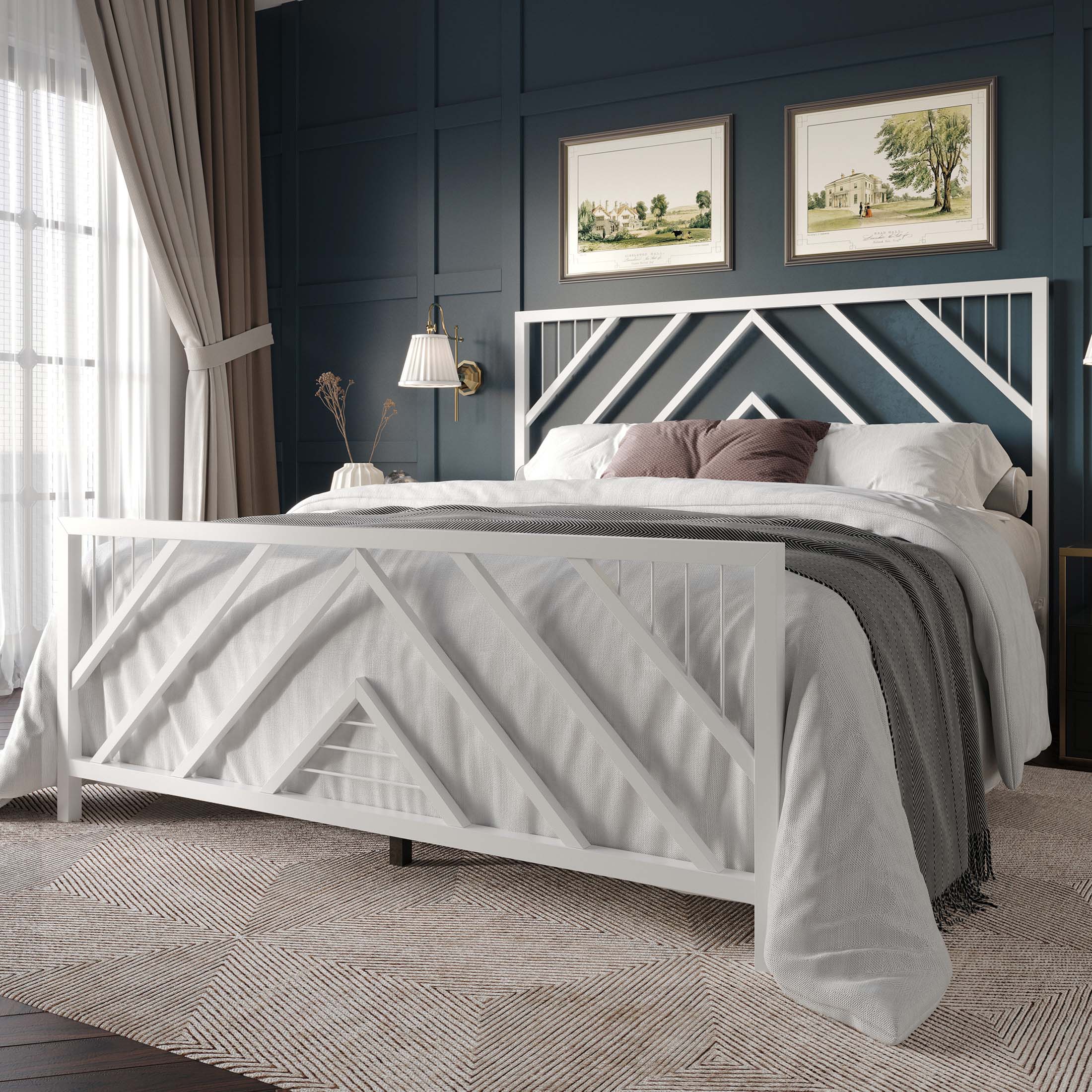 CasePiece CMB018QPL-WT-MT White Queen Metal Platform Bed