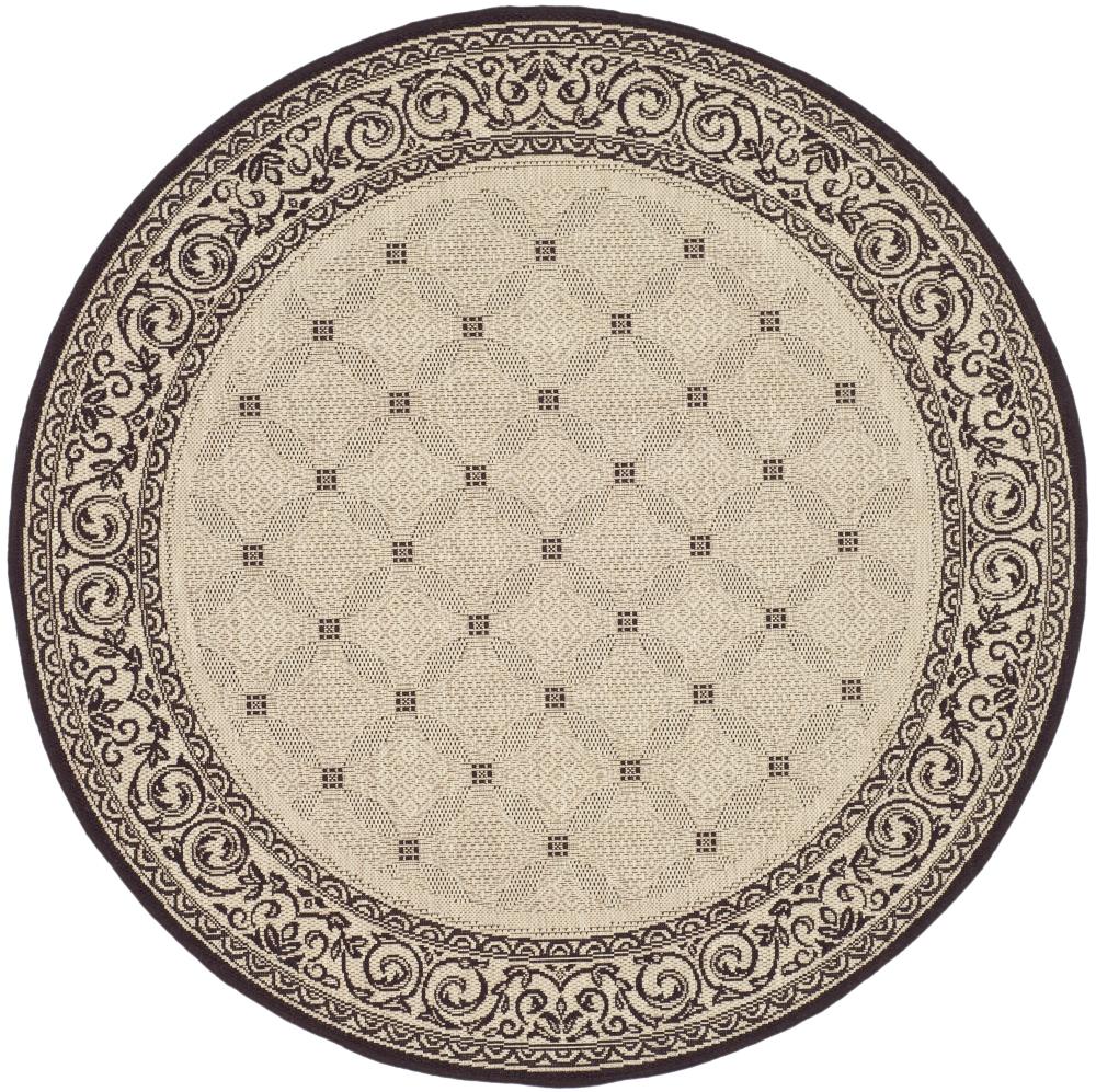 Safavieh CY1502-3901-5R Courtyard Lattice Flower 5 x 5 (ft) Loomed Polypropylene Sand/Black Round Indoor/Outdoor Floral/Botanical Coastal Area rug