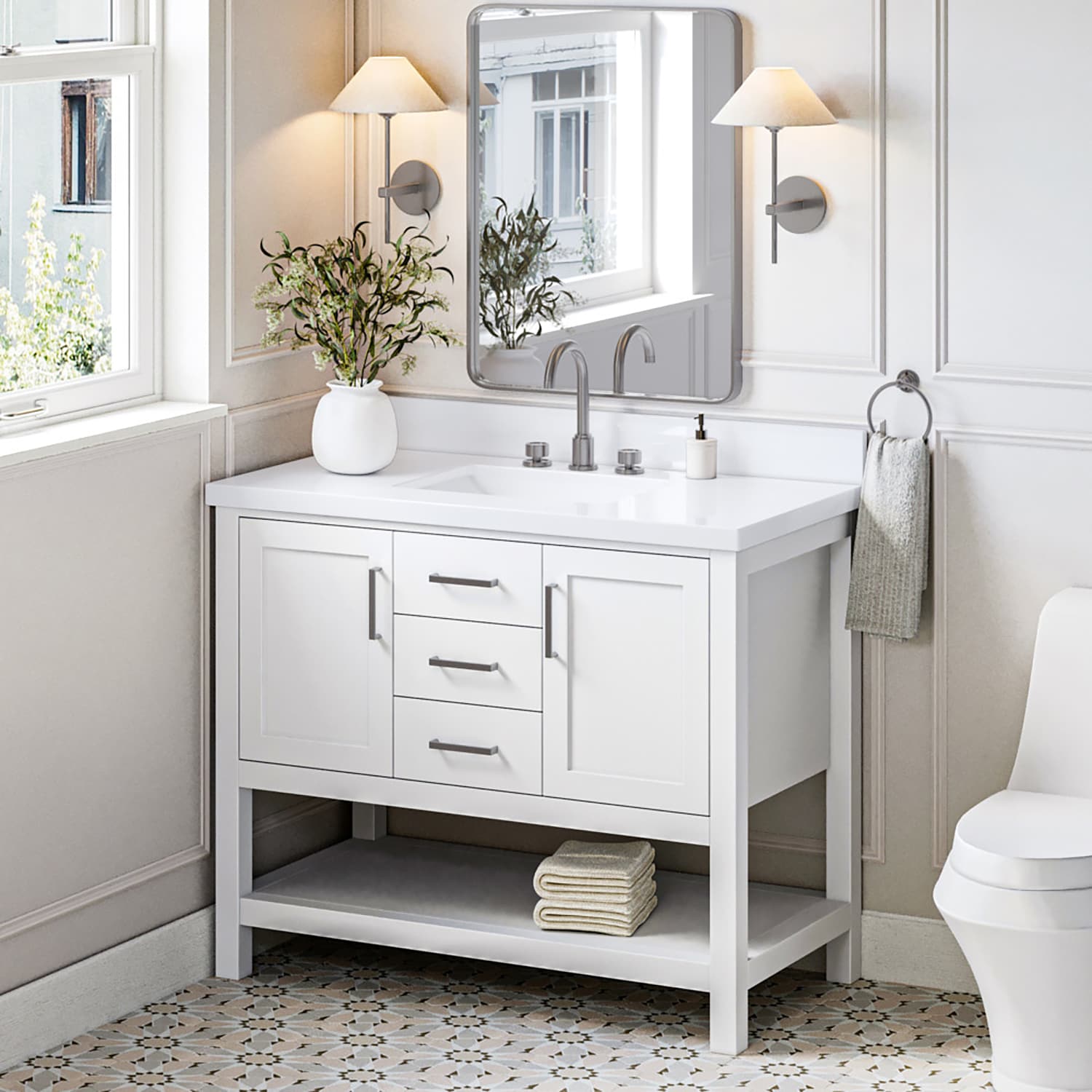 ARIEL R043SWQRVOWHT Bayhill 43-in White Undermount Single sink Bathroom Vanity with Pure White Quartz Quartz Top