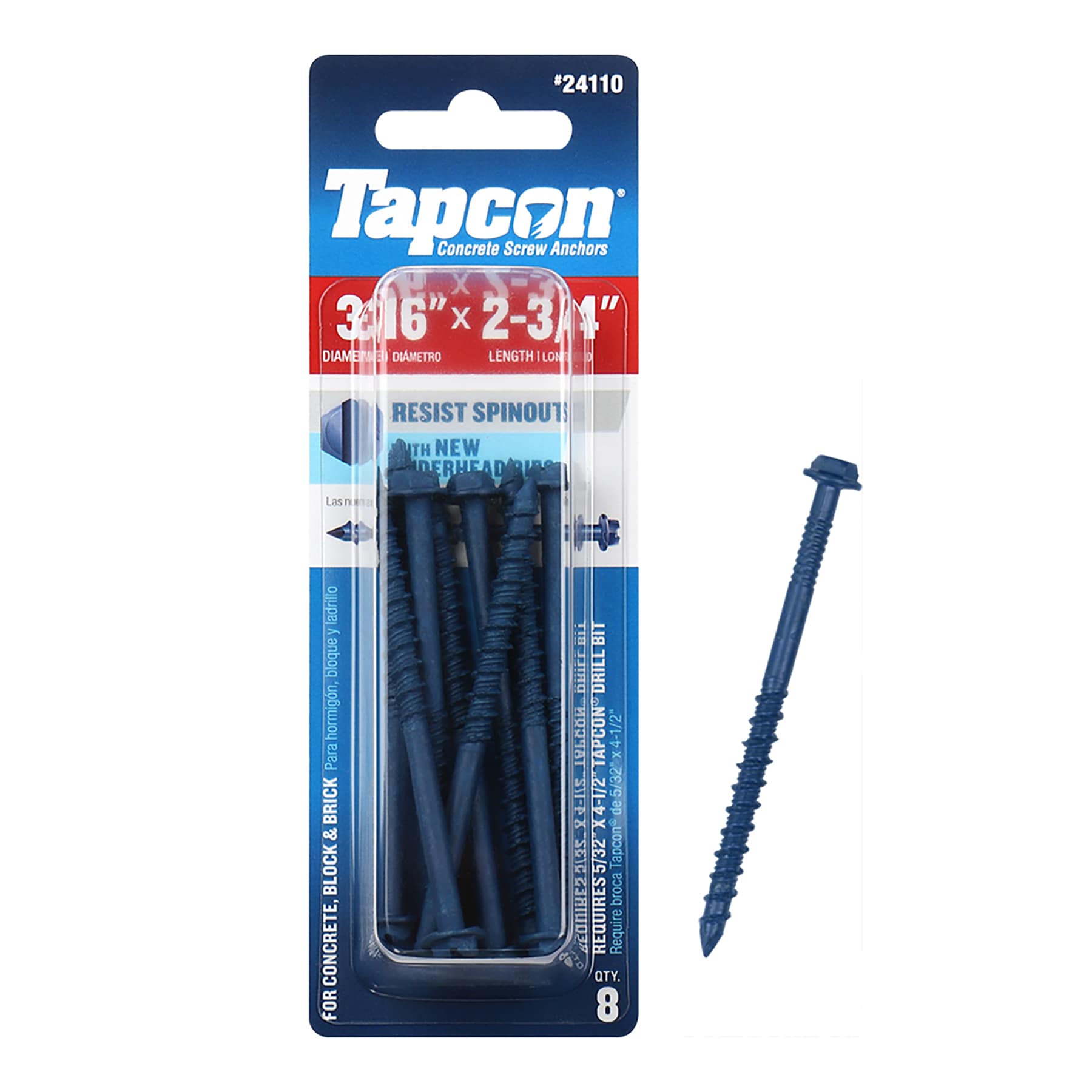 Tapcon 3/16-in x 2-3/4-in Concrete Screws Anchors 8 -Pack