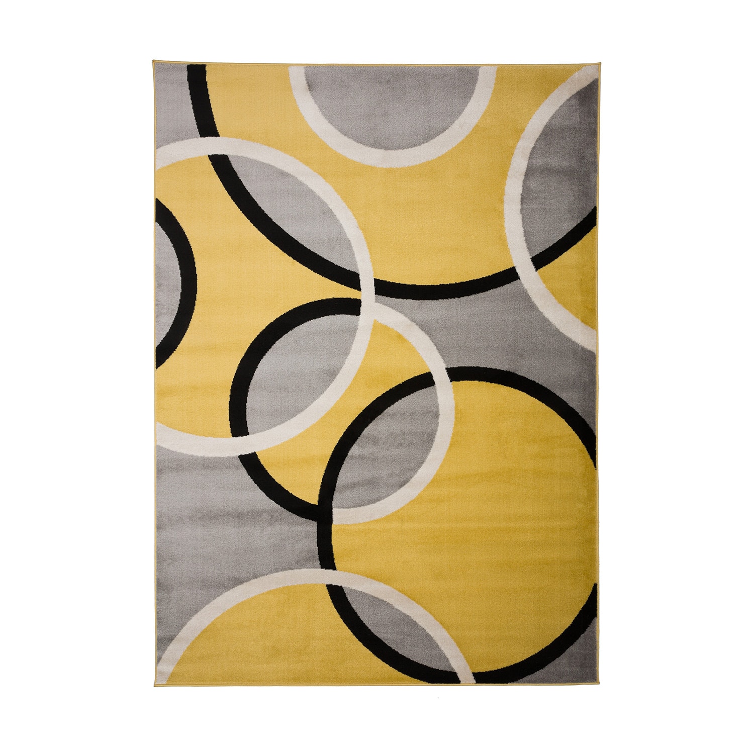 Yellow and Gray Abstract Circles 8' x 10' Synthetic Area Rug