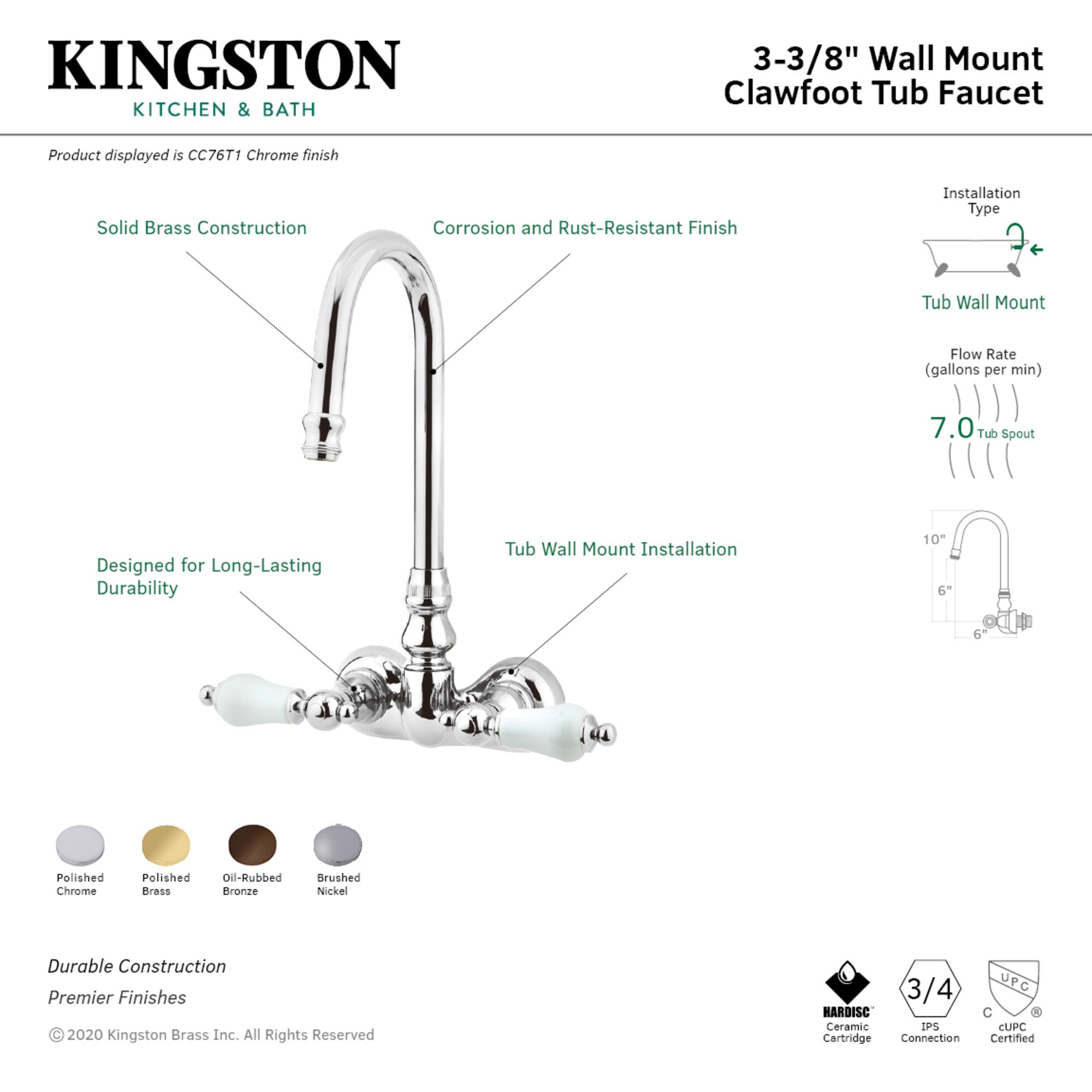 Kingston Brass WLCC75T2 Roman-Tub-Faucets - View #2