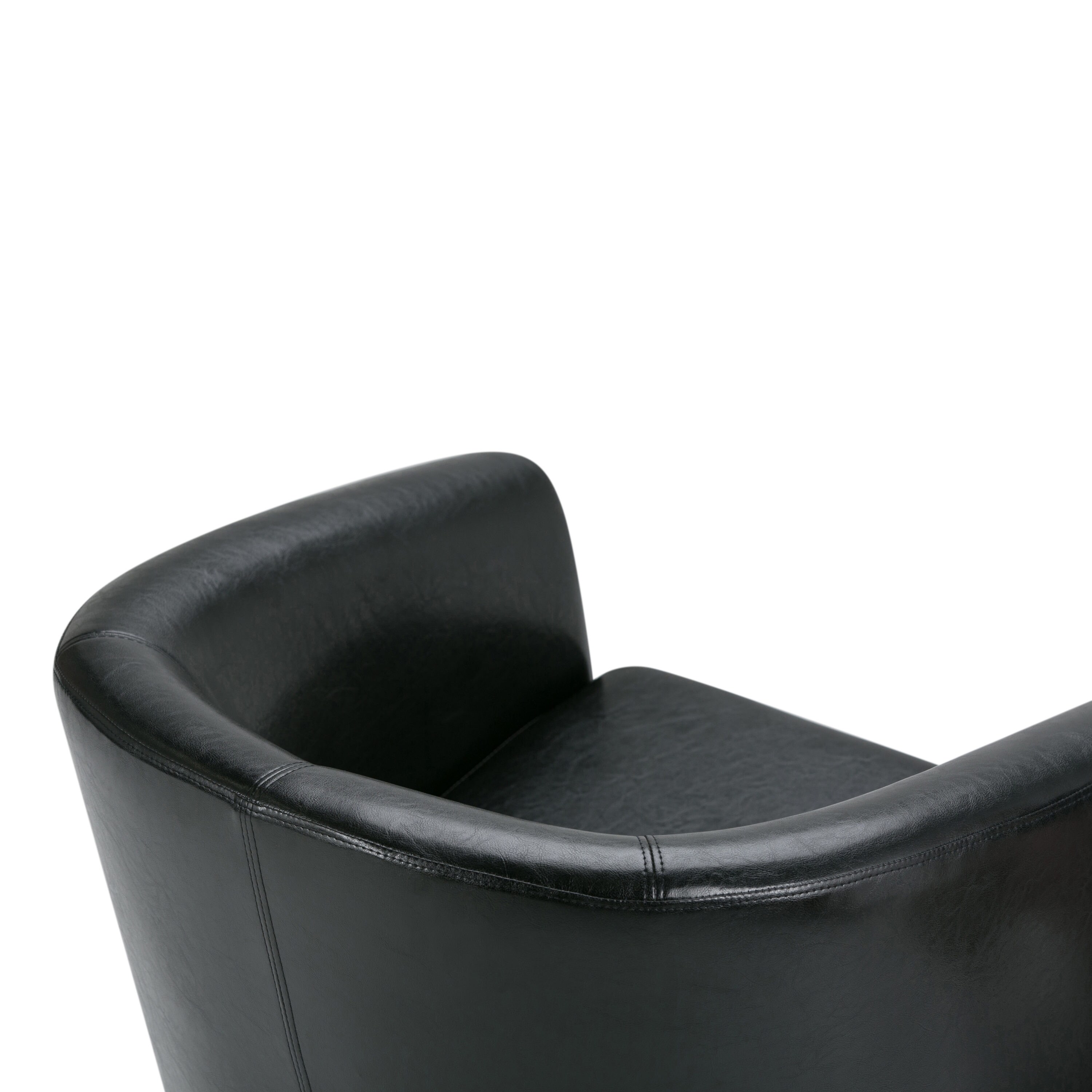 Austin Contemporary Barrel Armchair in Deluxe Black Faux Leather