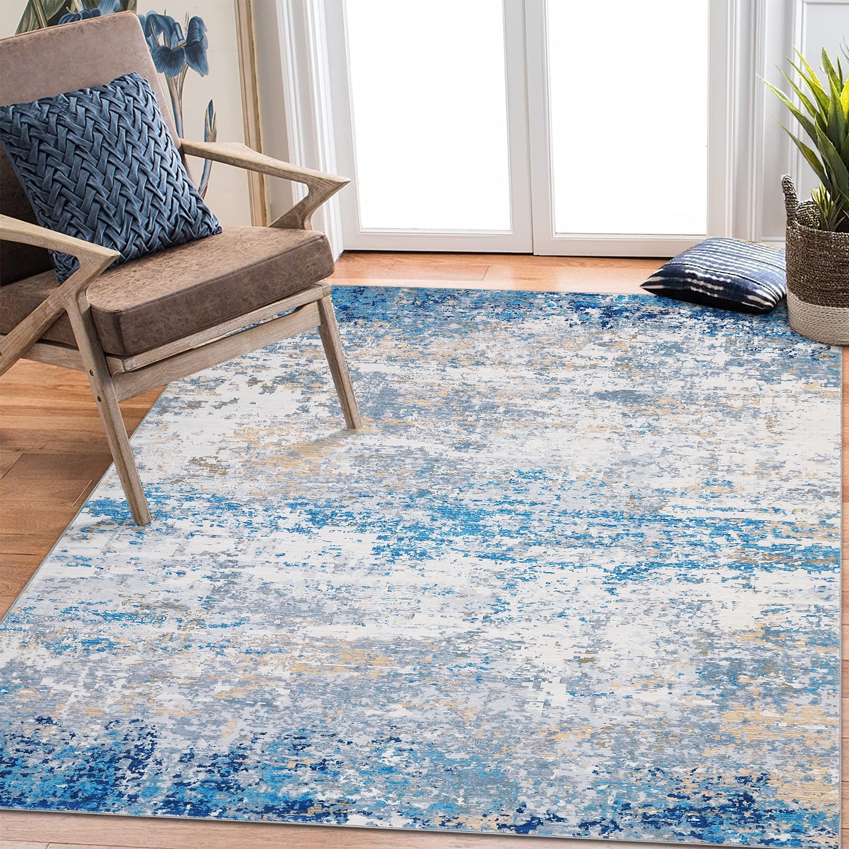 Garvee YXY-LO-PHO-16I9B2CZ 10 x 13 (ft) Loomed Gray/Blue Rectangular Indoor Abstract Mid-Century Modern Machine washable Area rug