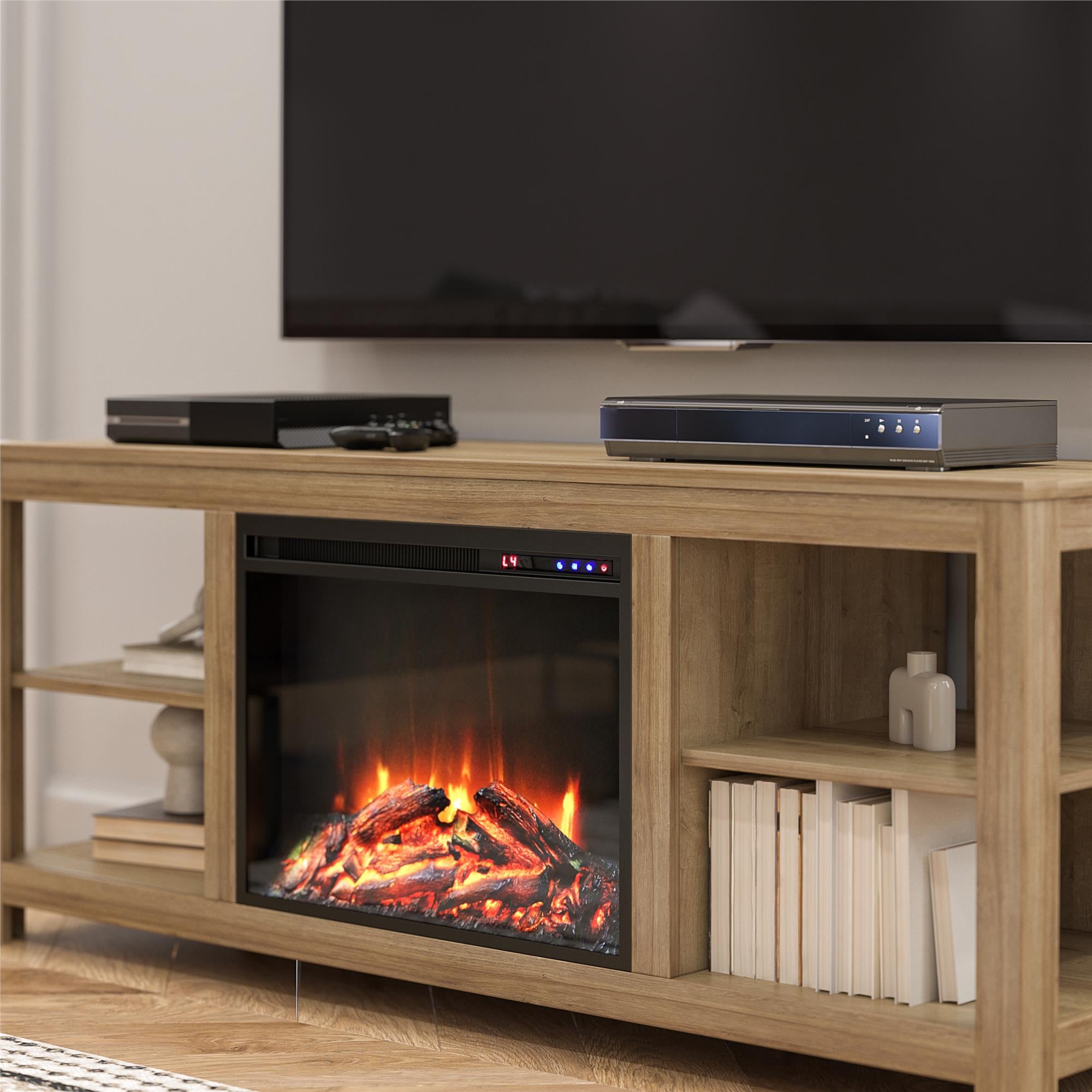 Ameriwood Home 59.61-in W Natural/Reclaimed Oak TV Stand with Fan-forced Electric Fireplace 6850348COM Sansujyuku sansujyuku.com