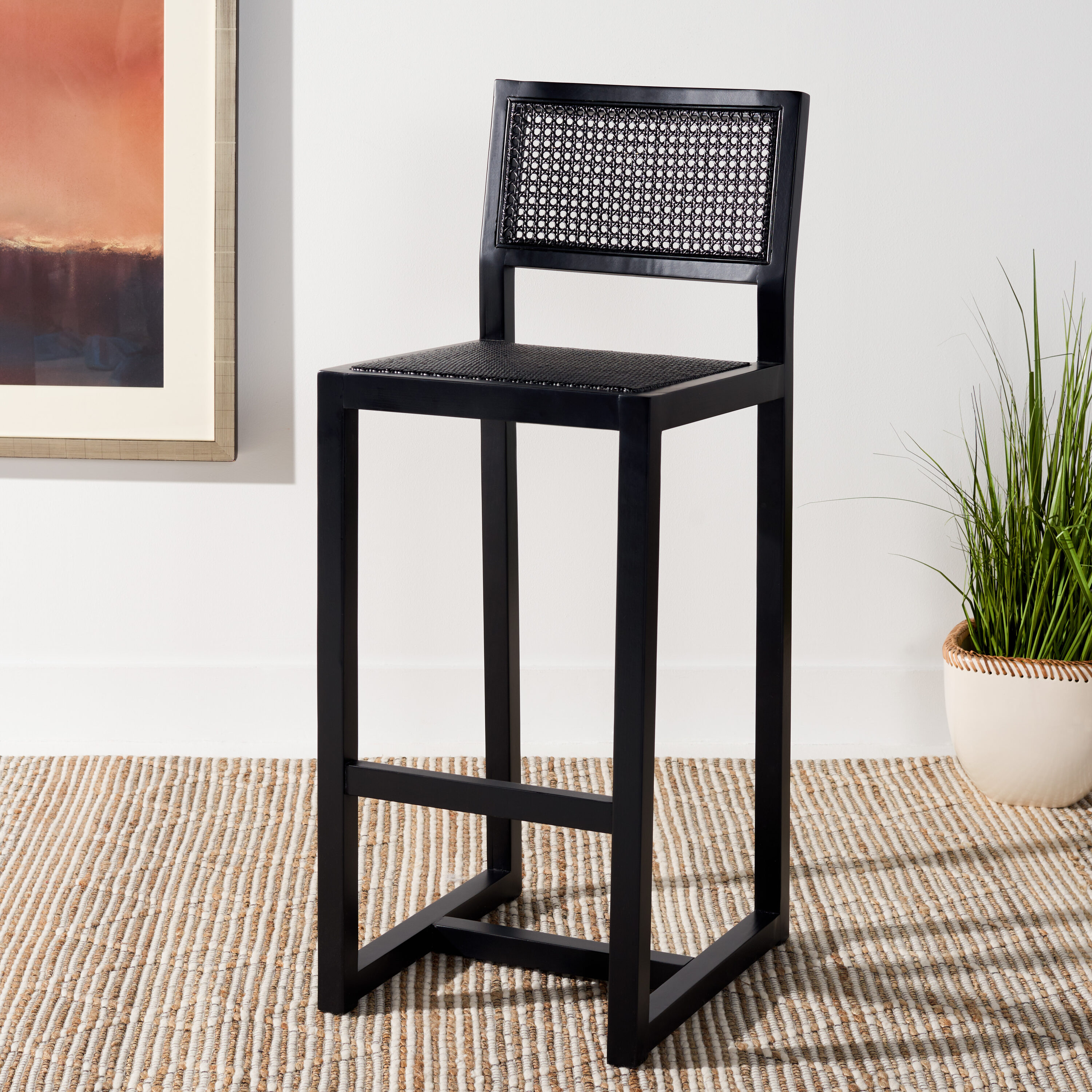 Safavieh BST9503D Black 29.53-in H Extra tall (34-in and up) Square Seat Wood Back Bar Stool Back