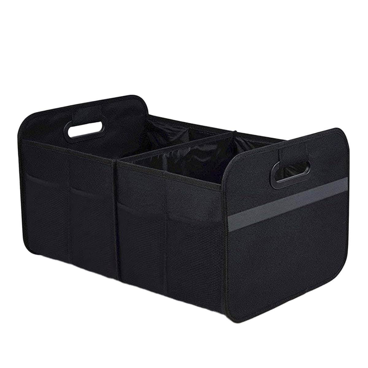 Aoibox - 55 L Black 600D Oxford Cloth Collapsible Multi Compartment Car Trunk Organizer with 4 P...